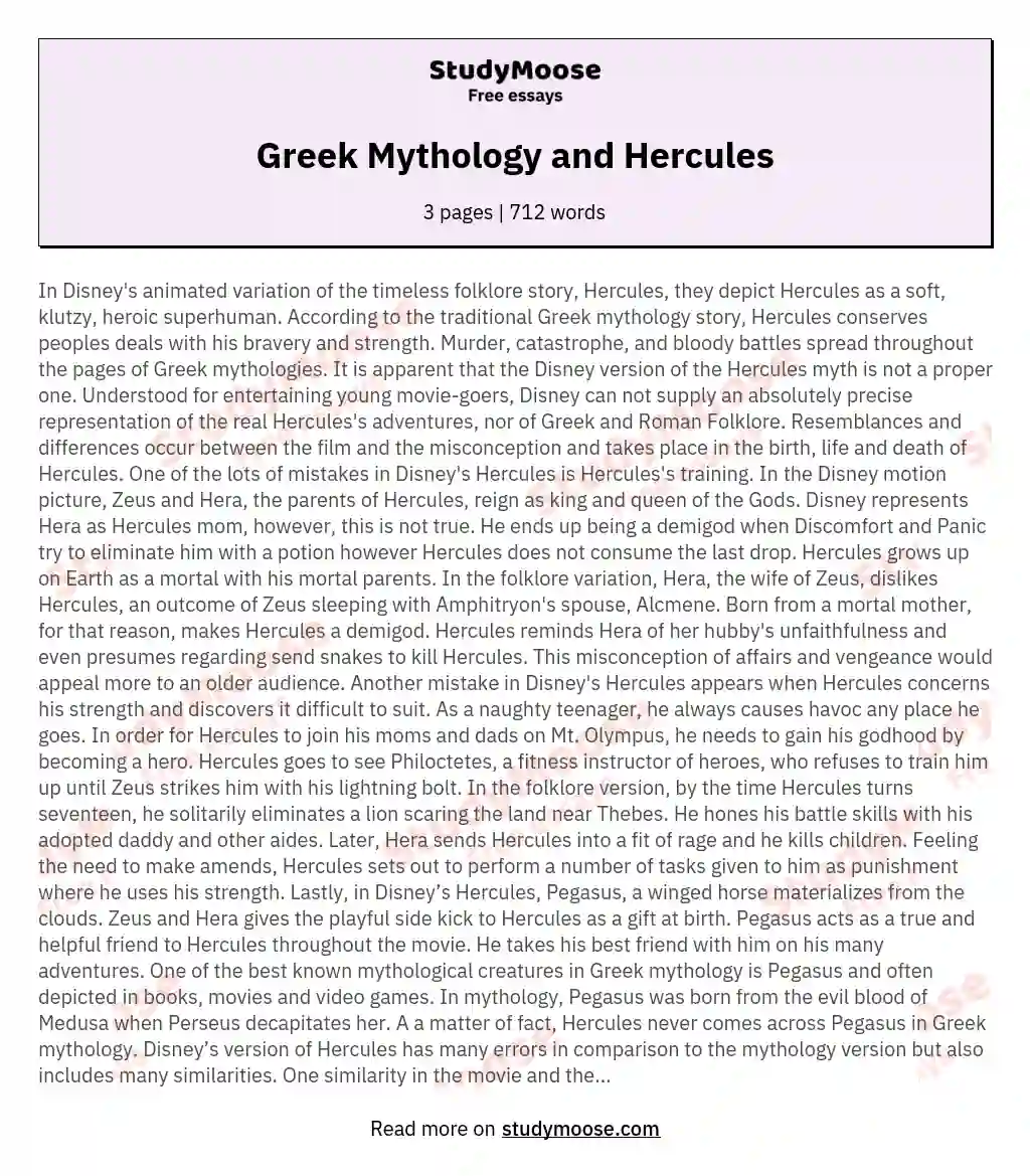 Greek Mythology and Hercules essay