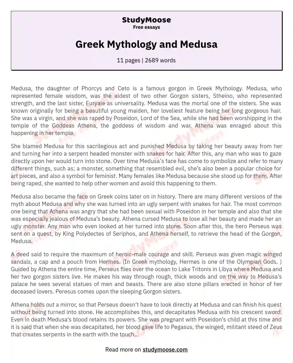 Greek Mythology and Medusa essay