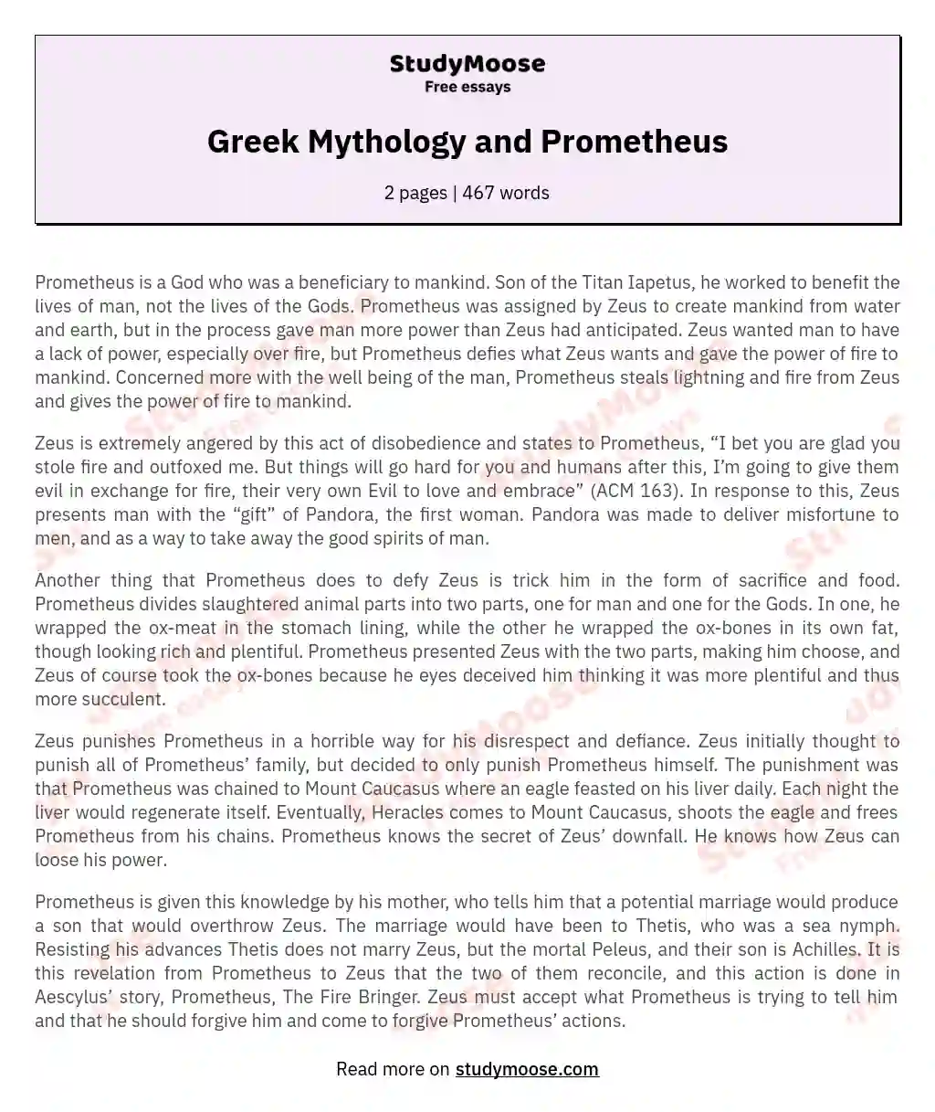 Greek Mythology and Prometheus essay