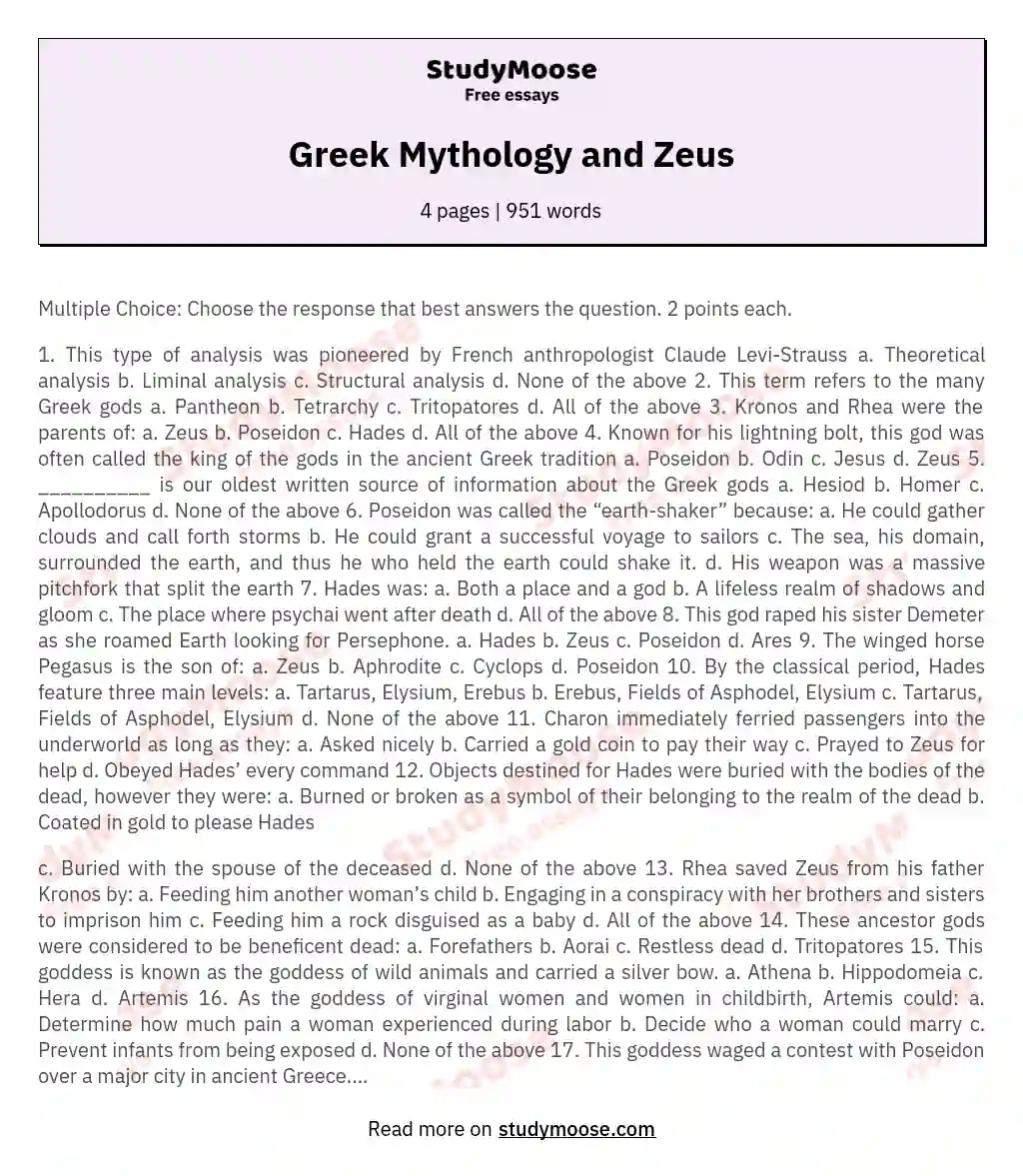 Greek Mythology and Zeus
