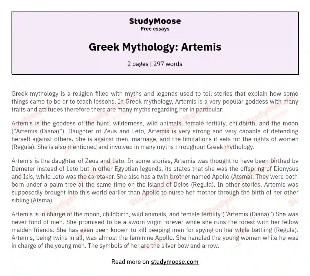 Greek Mythology: Artemis essay