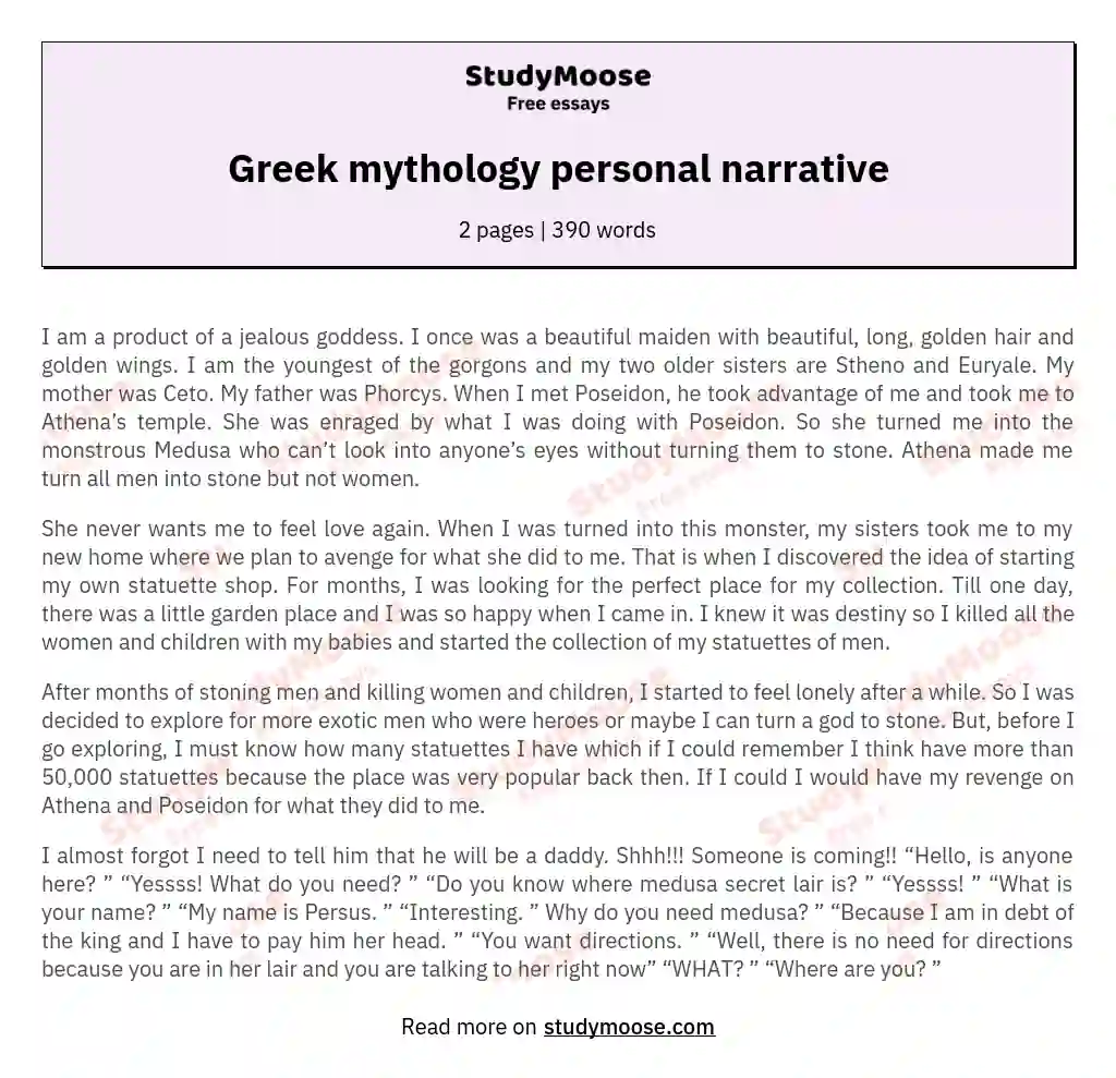 Greek mythology personal narrative