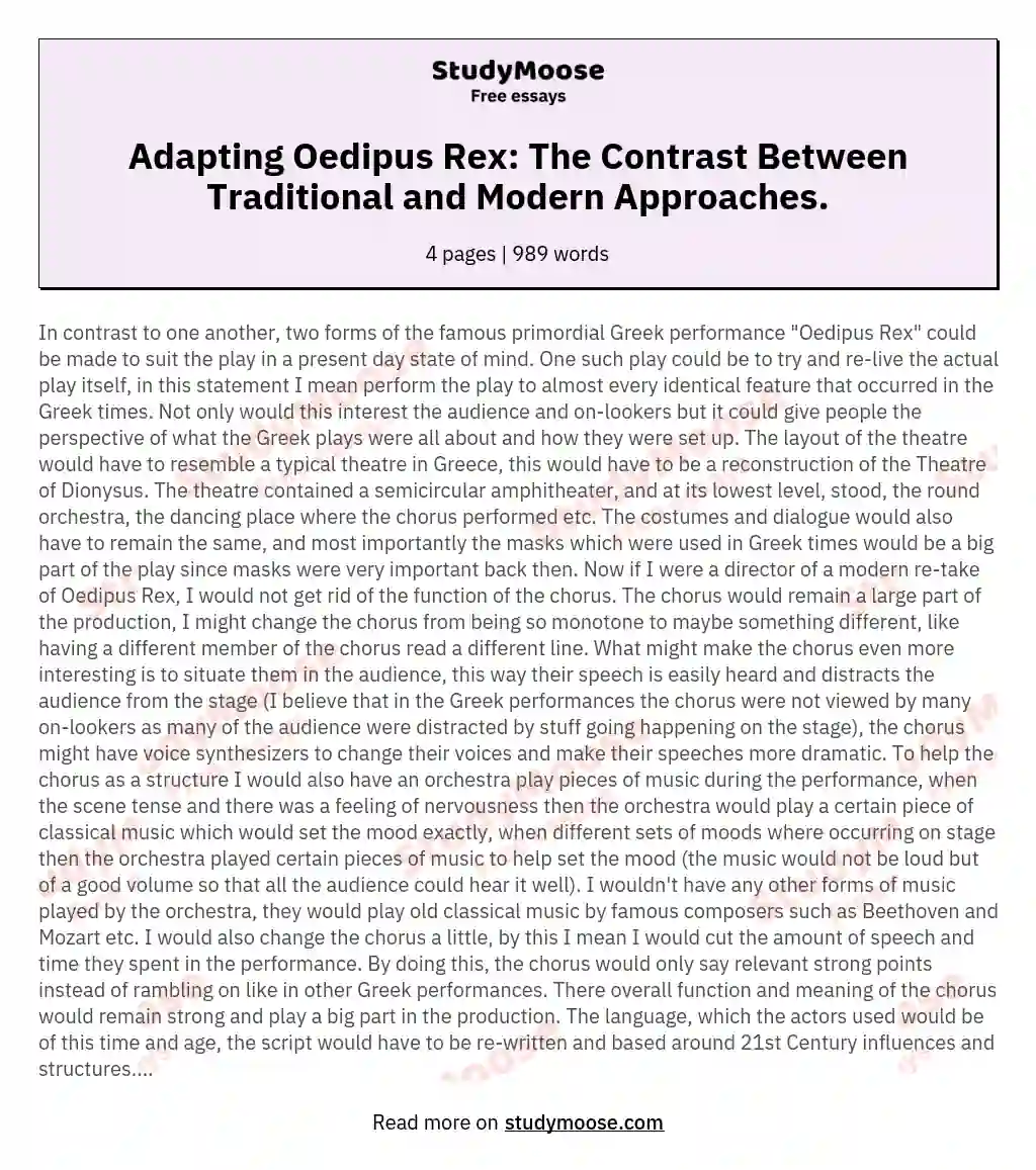 Adapting Oedipus Rex: The Contrast Between Traditional and Modern Approaches.