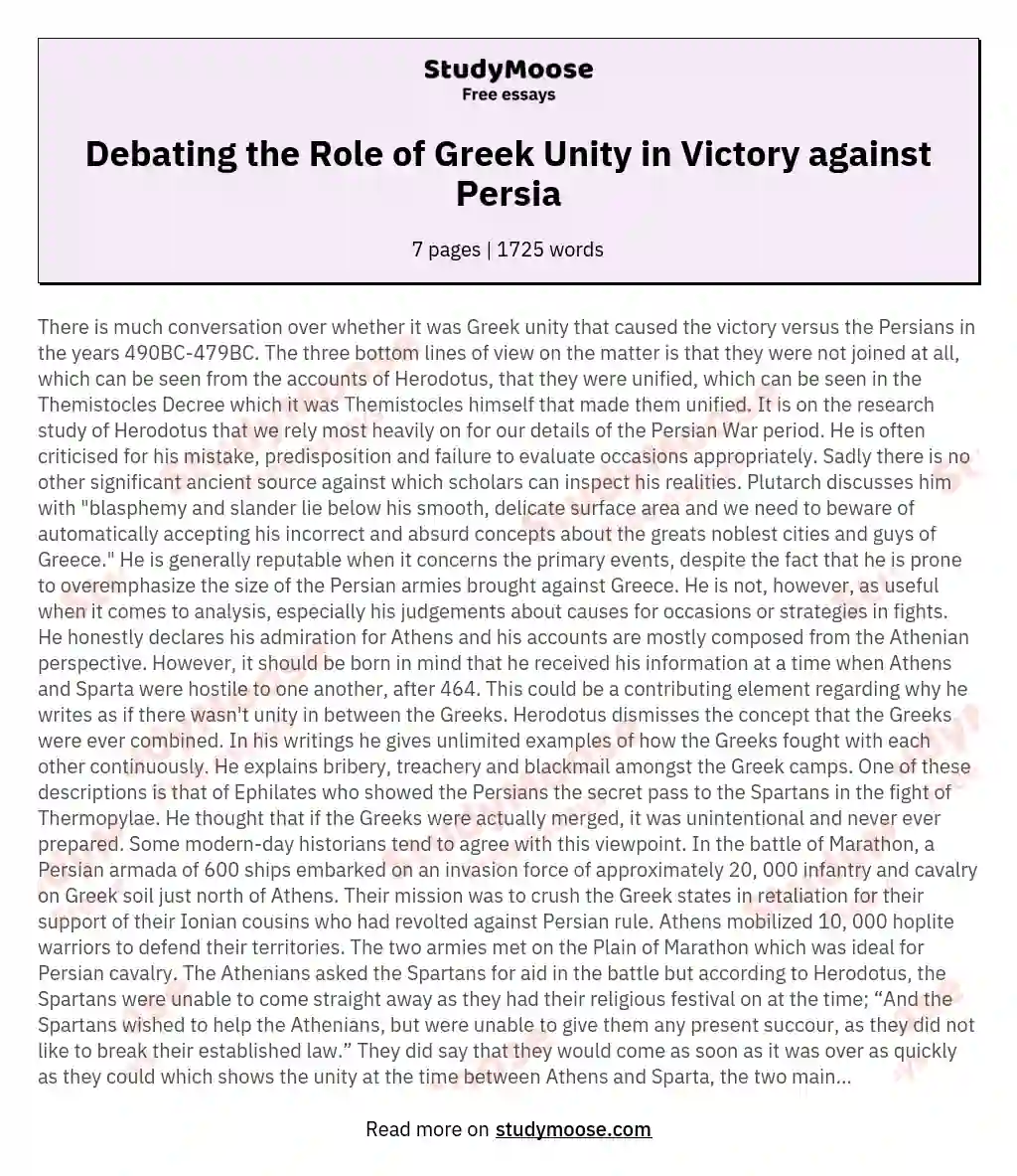 Debating the Role of Greek Unity in Victory against Persia