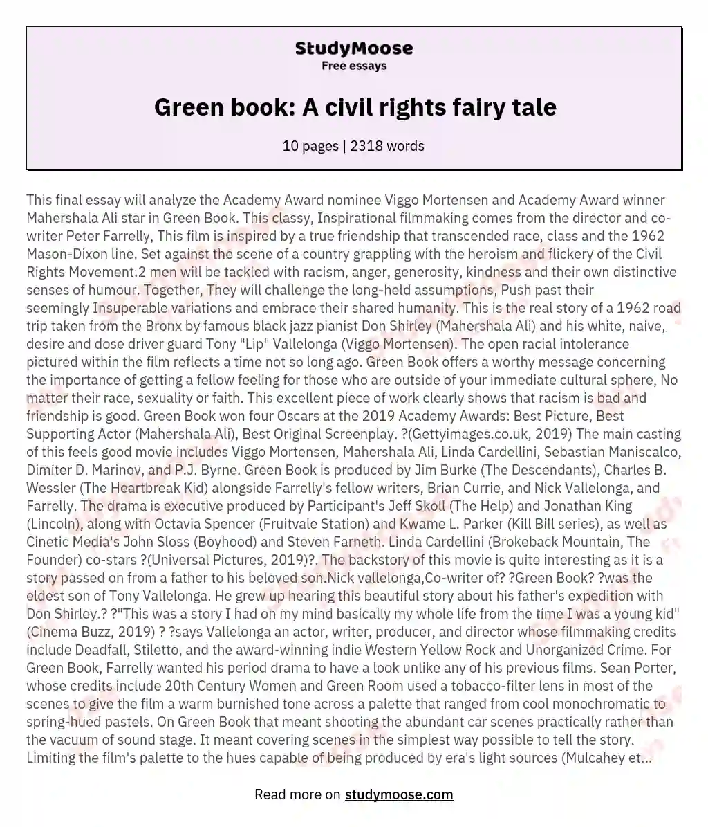 Green book: A civil rights fairy tale essay