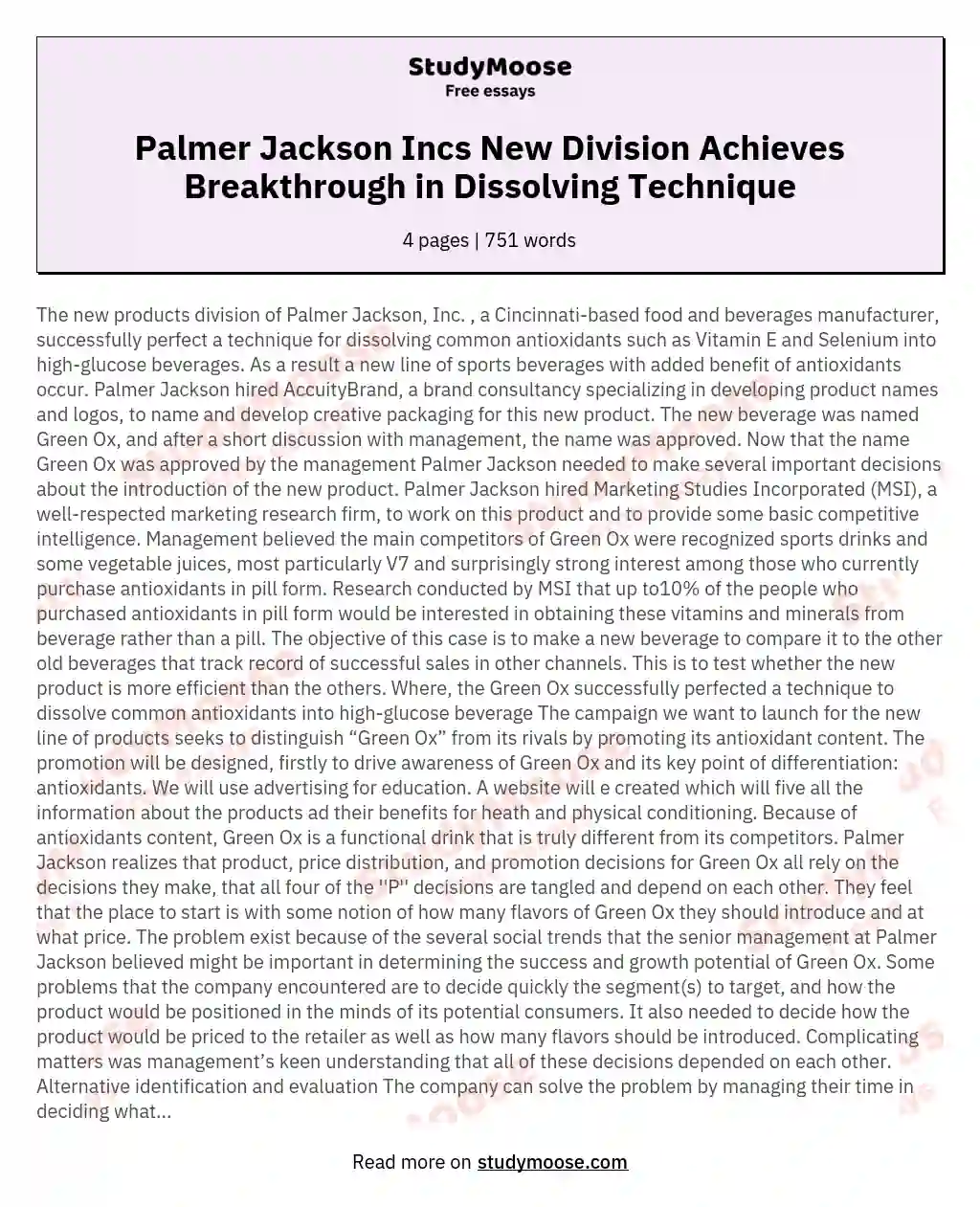 Palmer Jackson Incs New Division Achieves Breakthrough in Dissolving Technique essay