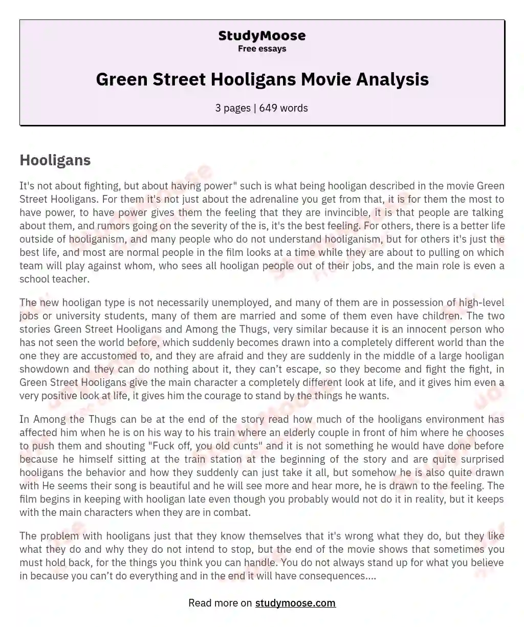 Green Street Hooligans Movie Analysis essay