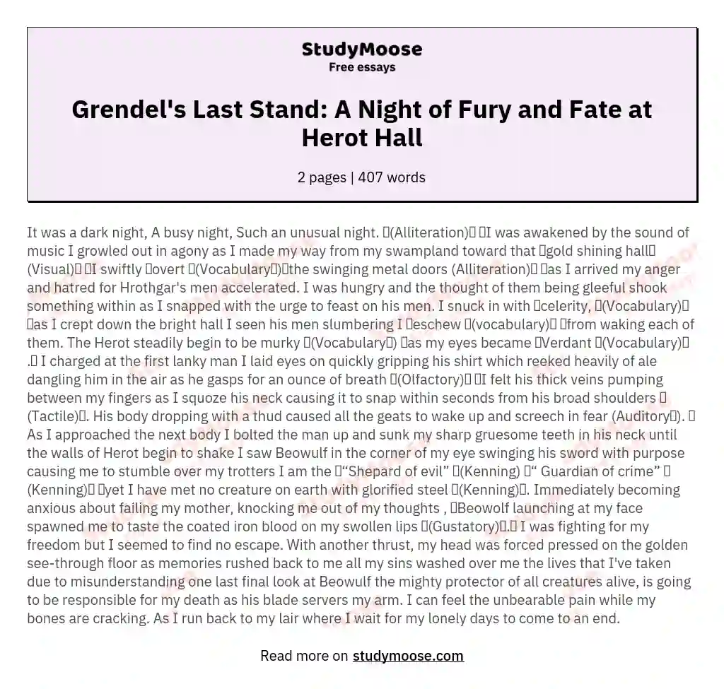 Grendel's Last Stand: A Night of Fury and Fate at Herot Hall essay