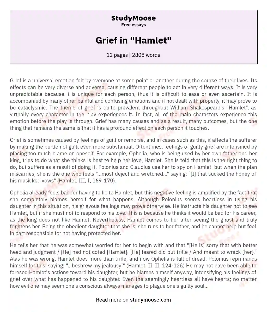 Grief in "Hamlet" essay