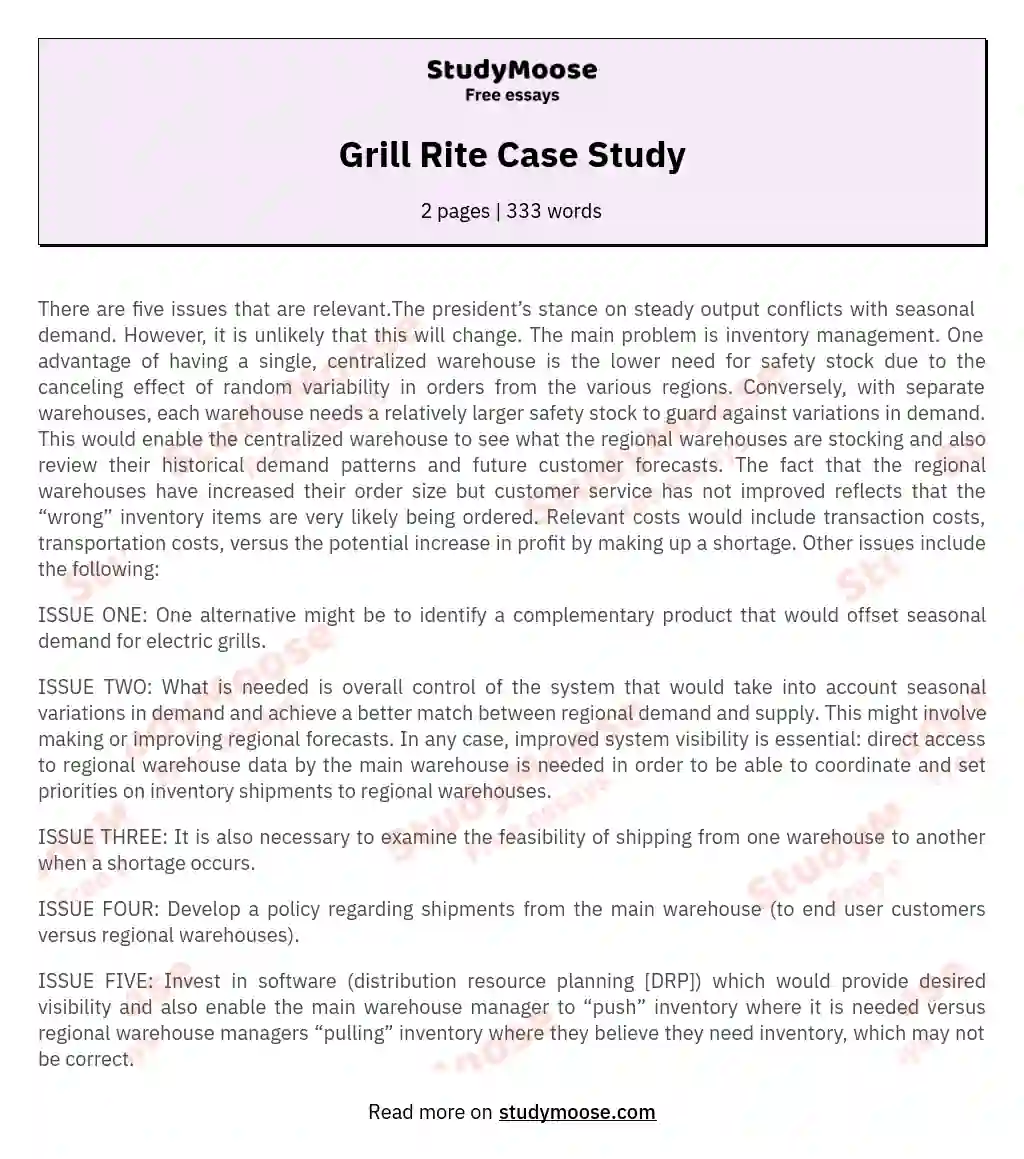 Grill Rite Case Study essay