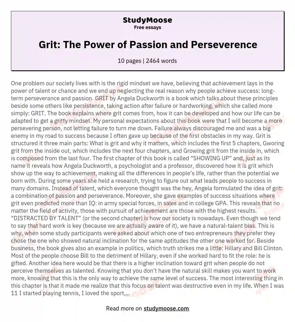 Grit: The Power of Passion and Perseverence