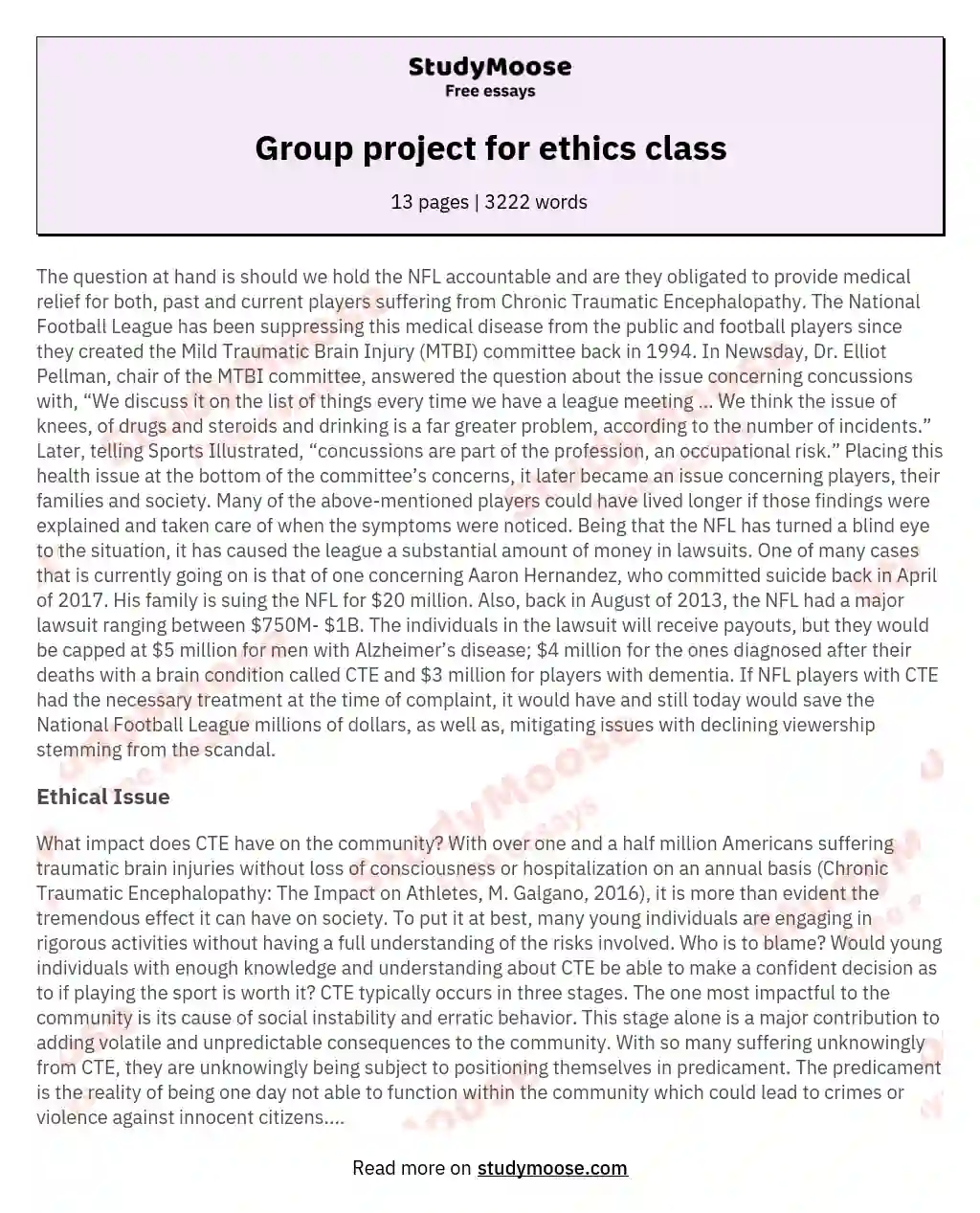 Group project for ethics class essay