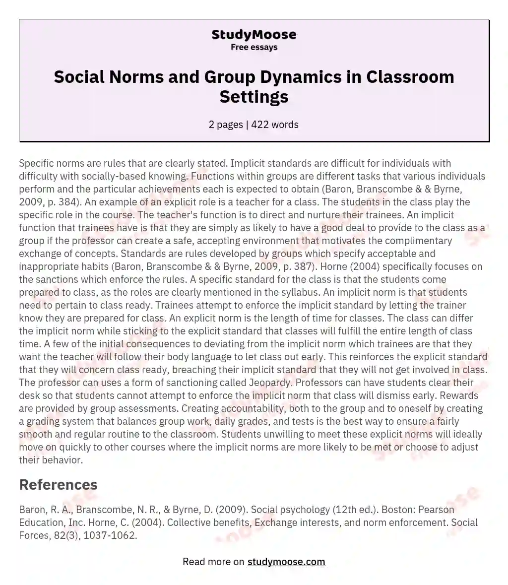 Social Norms and Group Dynamics in Classroom Settings essay
