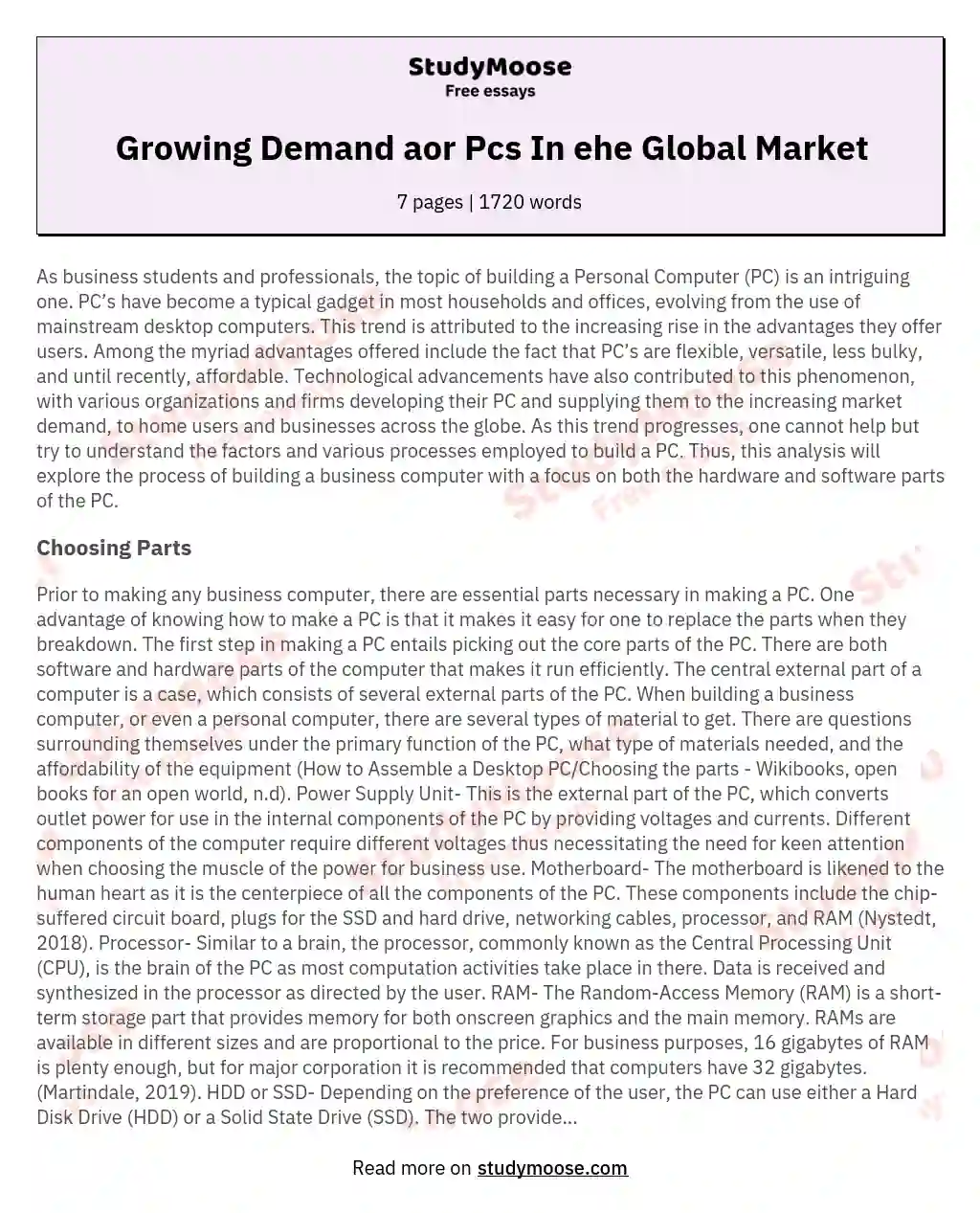 Growing Demand аor Pcs In еhe Global Market essay