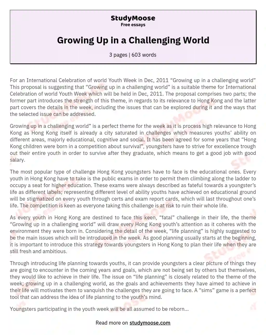 Growing Up in a Challenging World essay