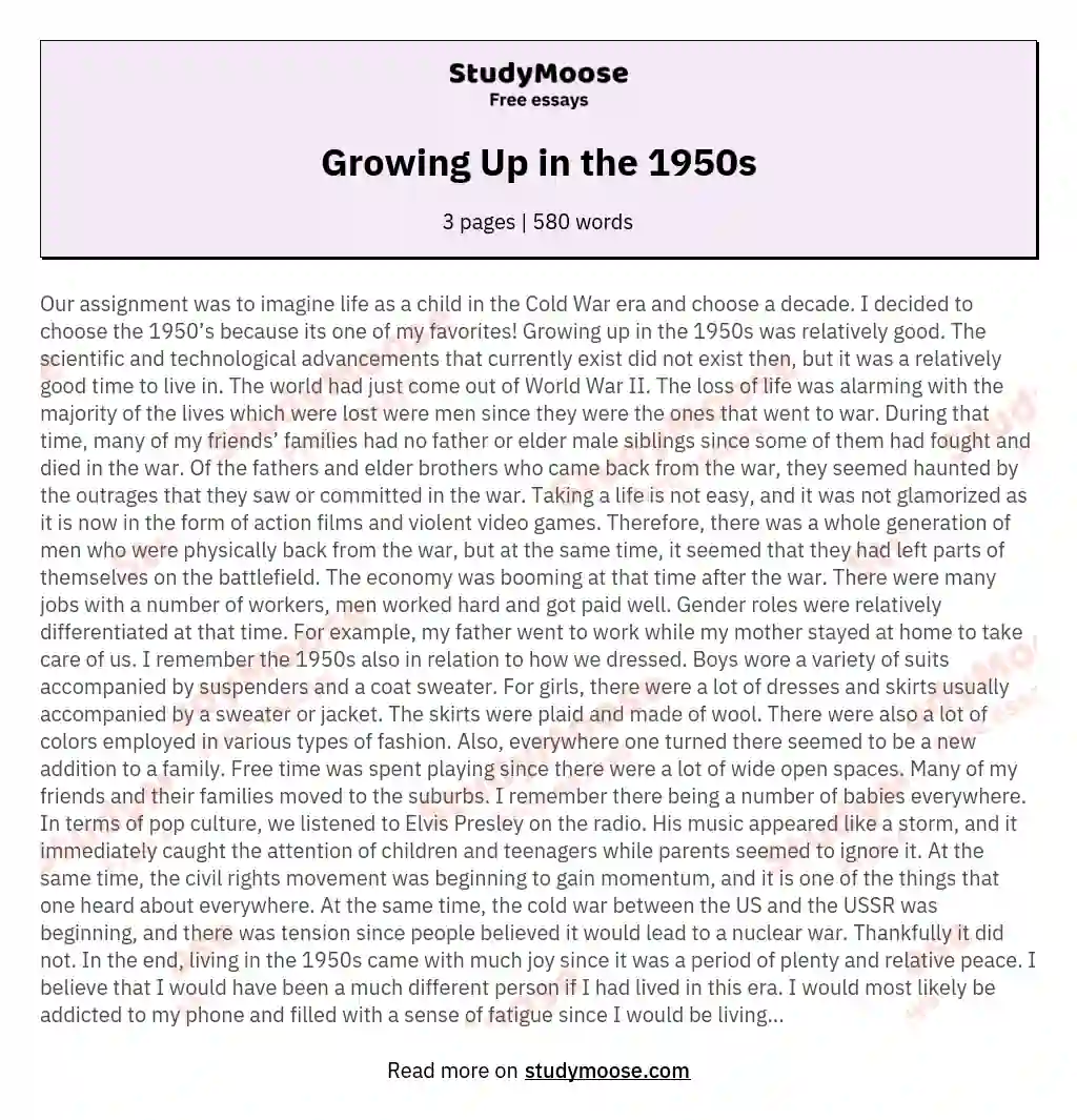 Growing Up in the 1950s essay