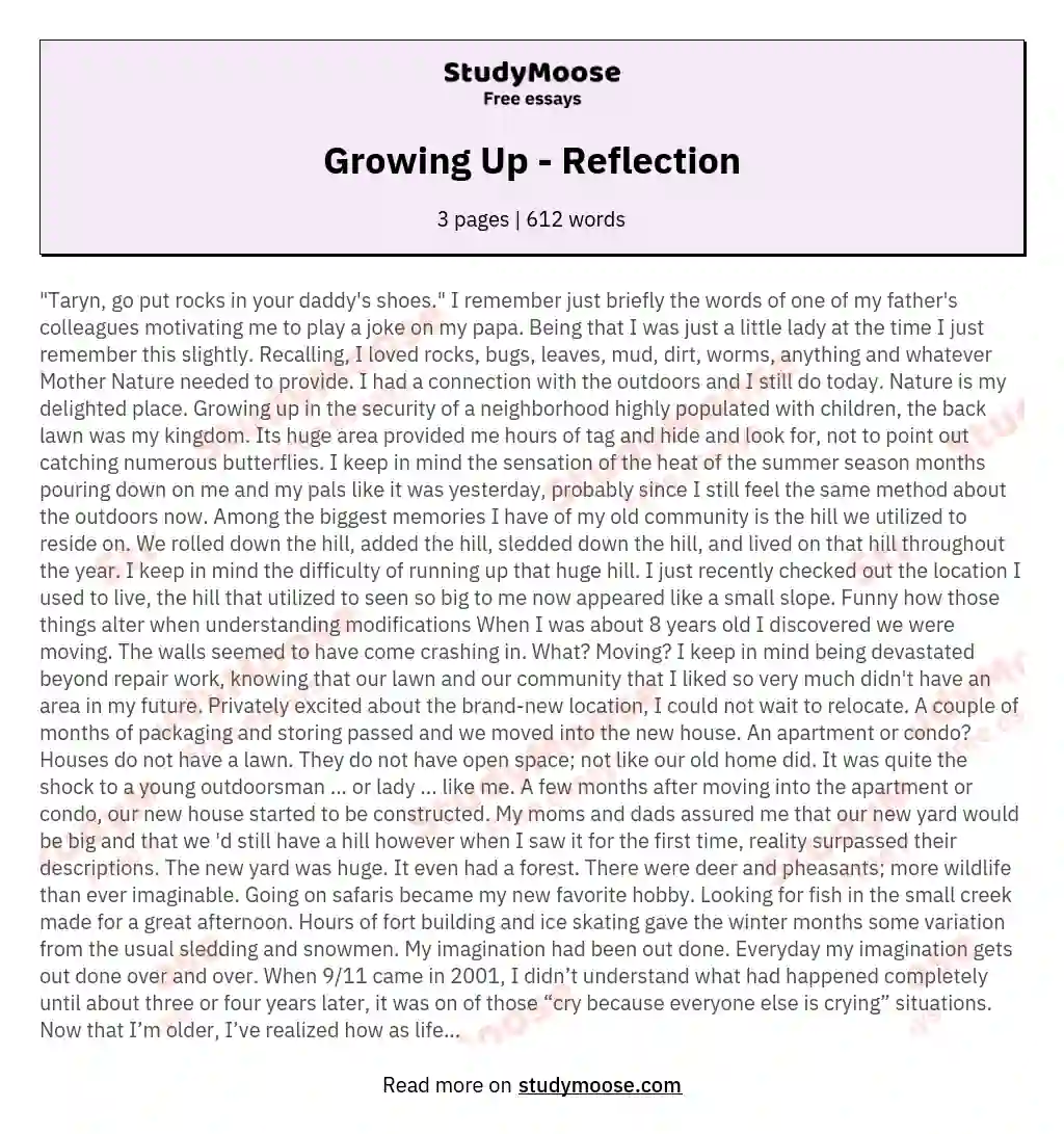 Growing Up - Reflection essay