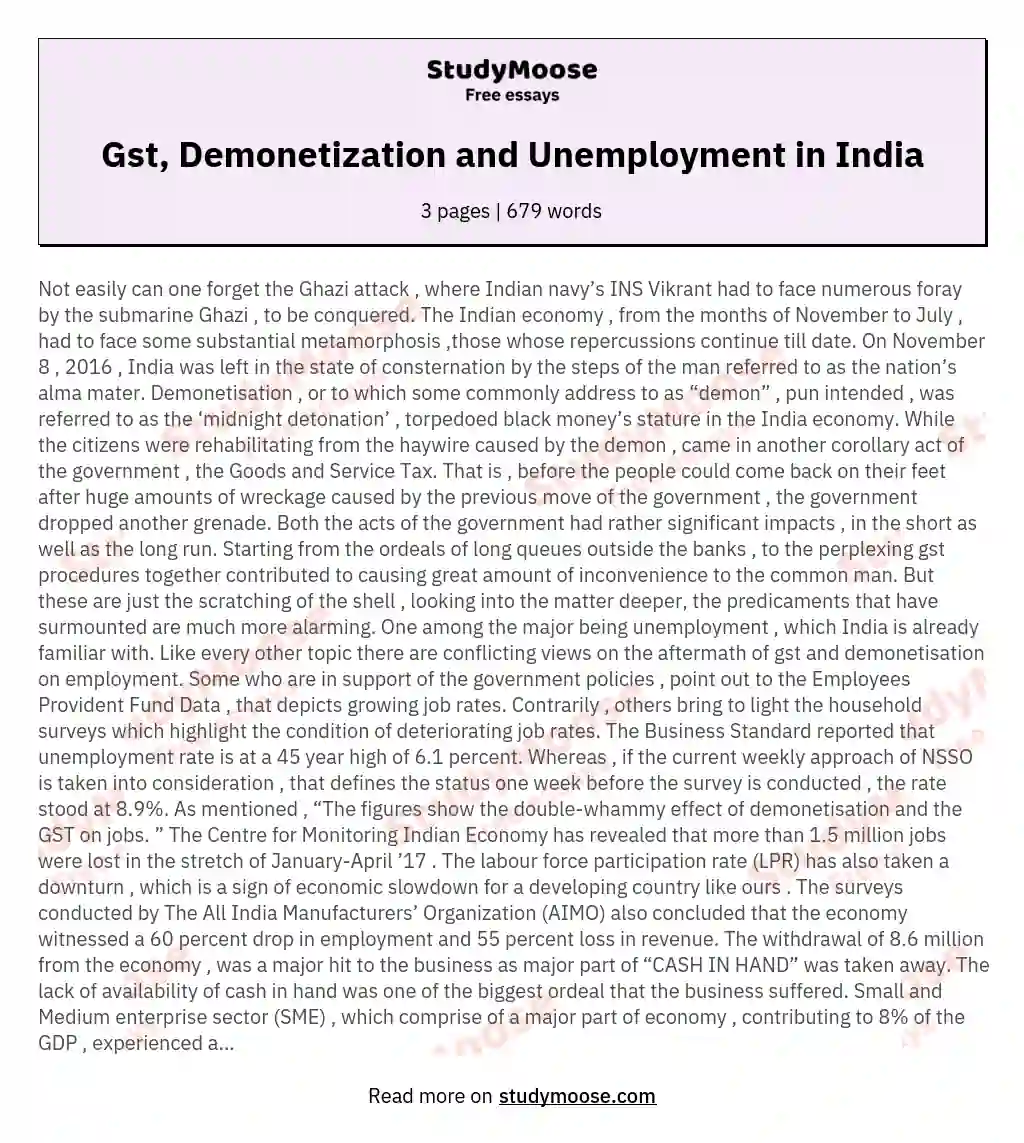 Gst, Demonetization and Unemployment in India essay