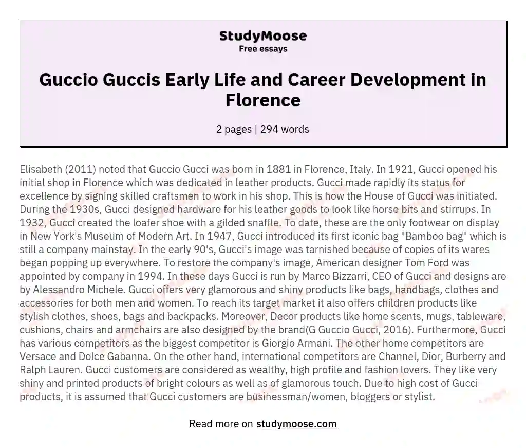 Guccio Guccis Early Life and Career Development in Florence essay