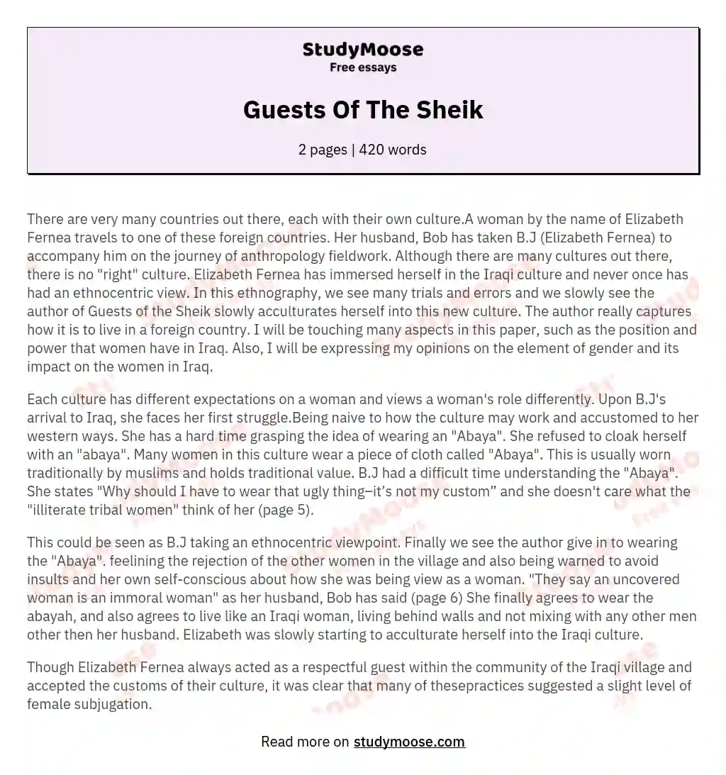 Guests Of The Sheik essay