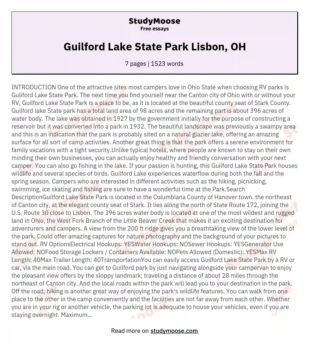 Guilford Lake State Park Lisbon, OH