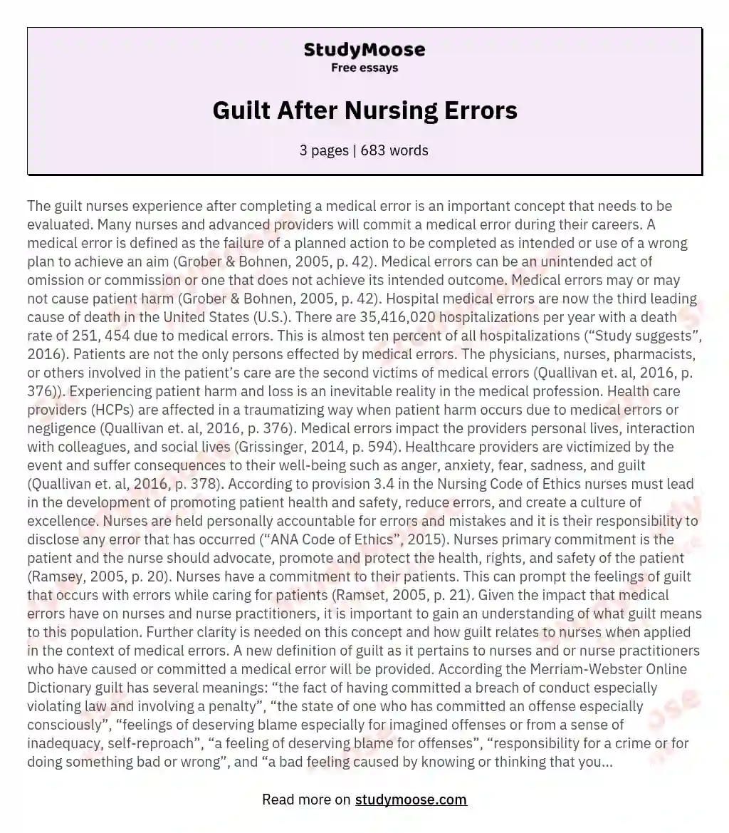Guilt After Nursing Errors essay