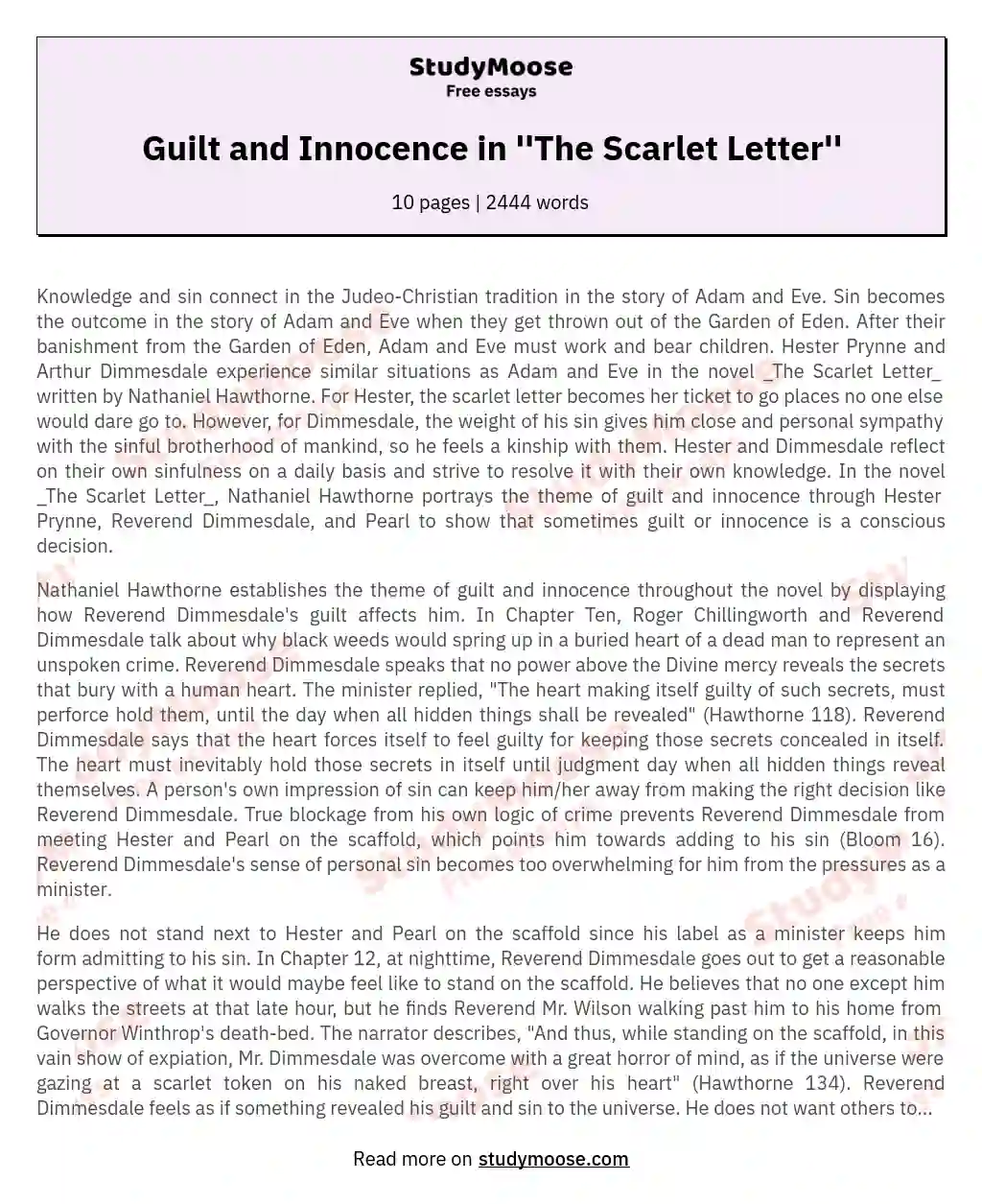 Реферат: Thesis Comparing Scarlet Letter And Guilt Essay