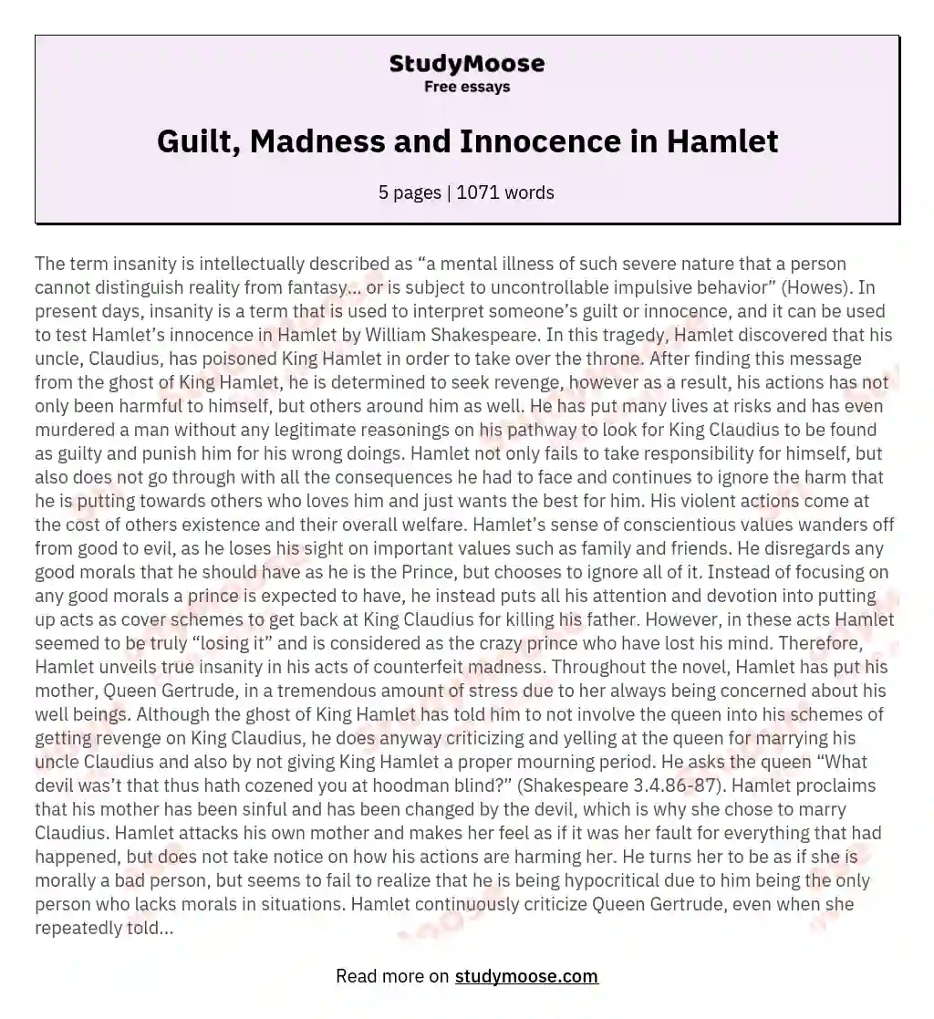 Guilt, Madness and Innocence in Hamlet