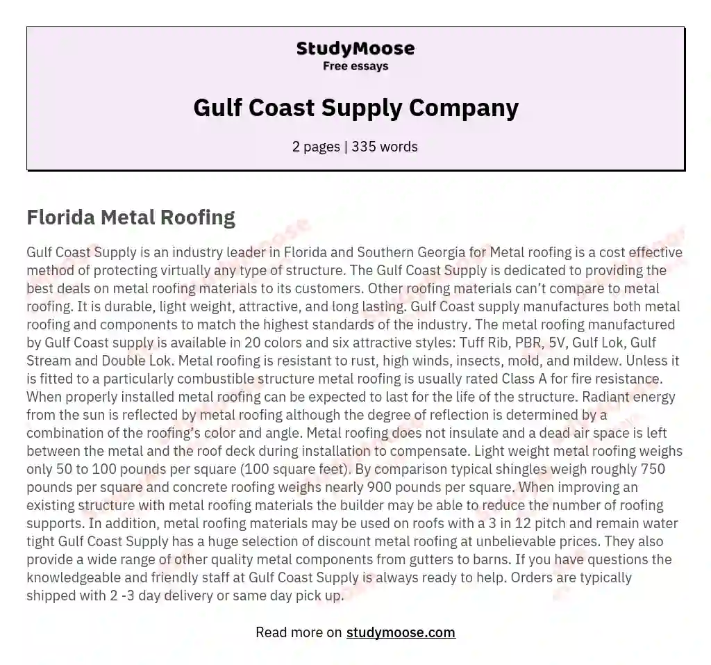 Gulf Coast Supply Company essay