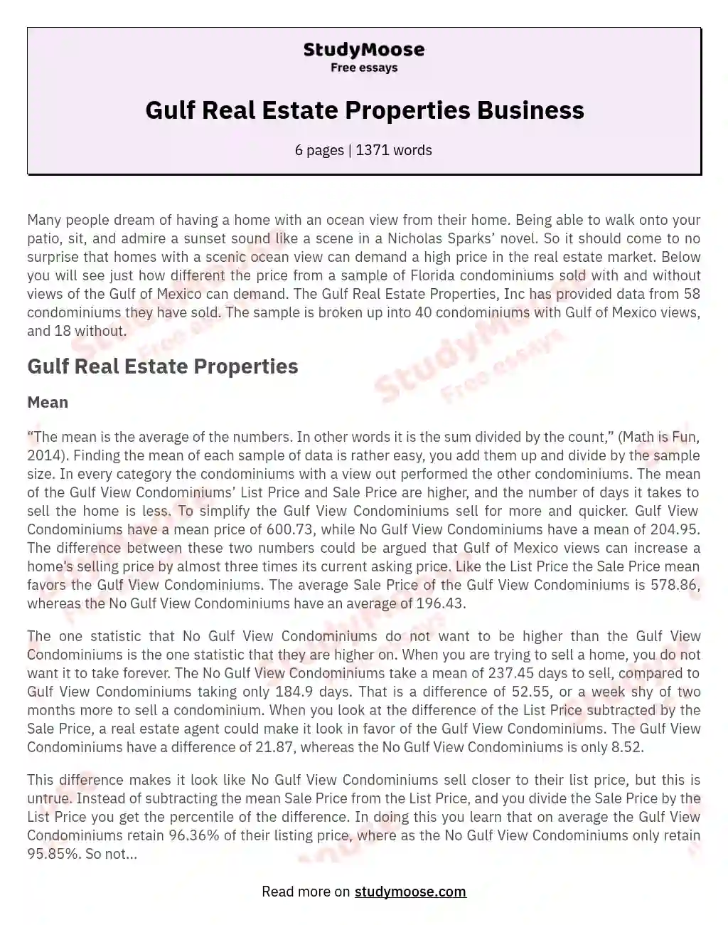 Gulf Real Estate Properties Business essay