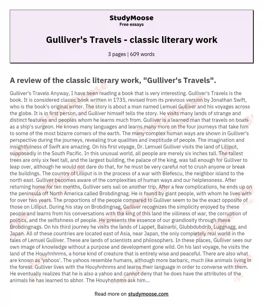 Gulliver's Travels - classic literary work essay