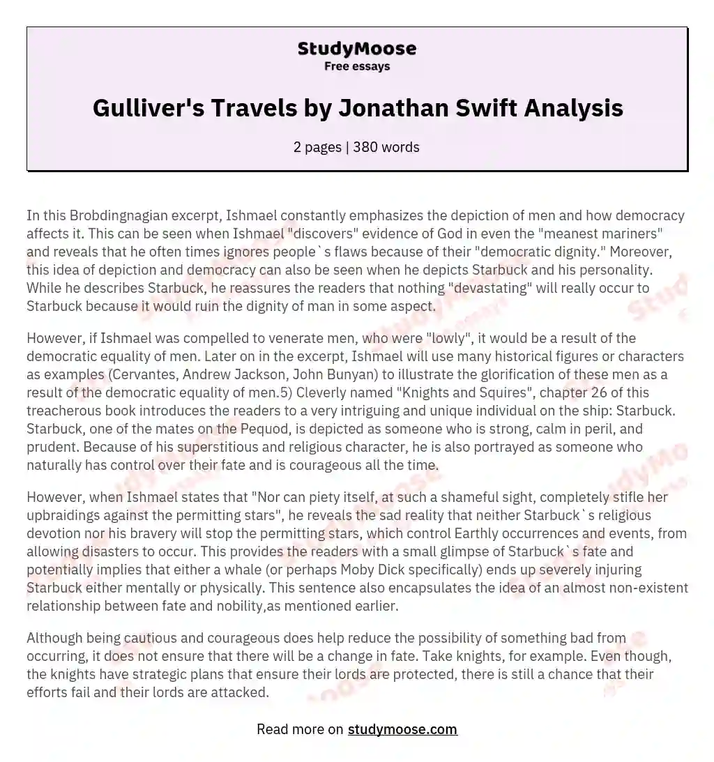 Gulliver's Travels by Jonathan Swift Analysis essay