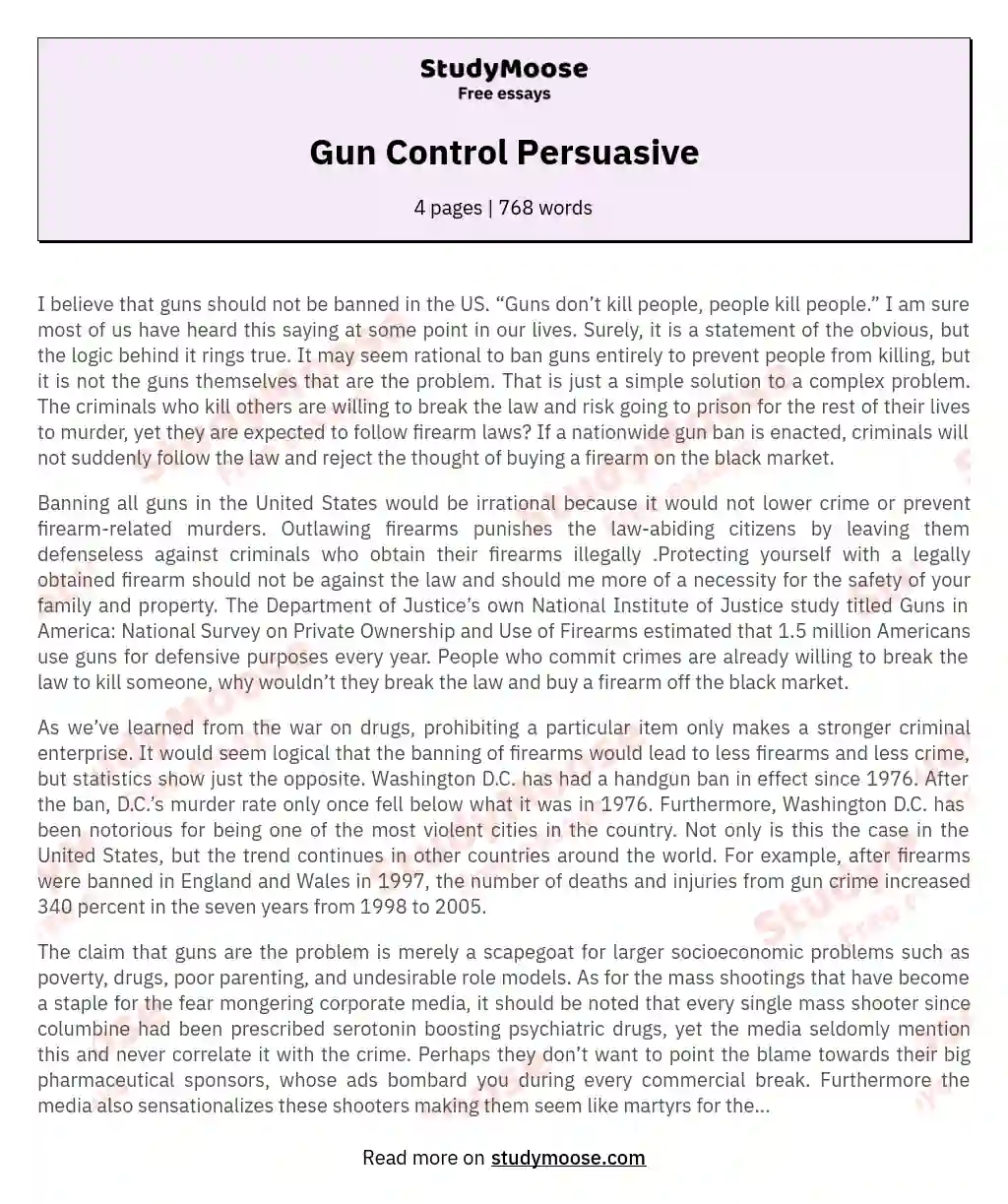 pro gun control persuasive essay