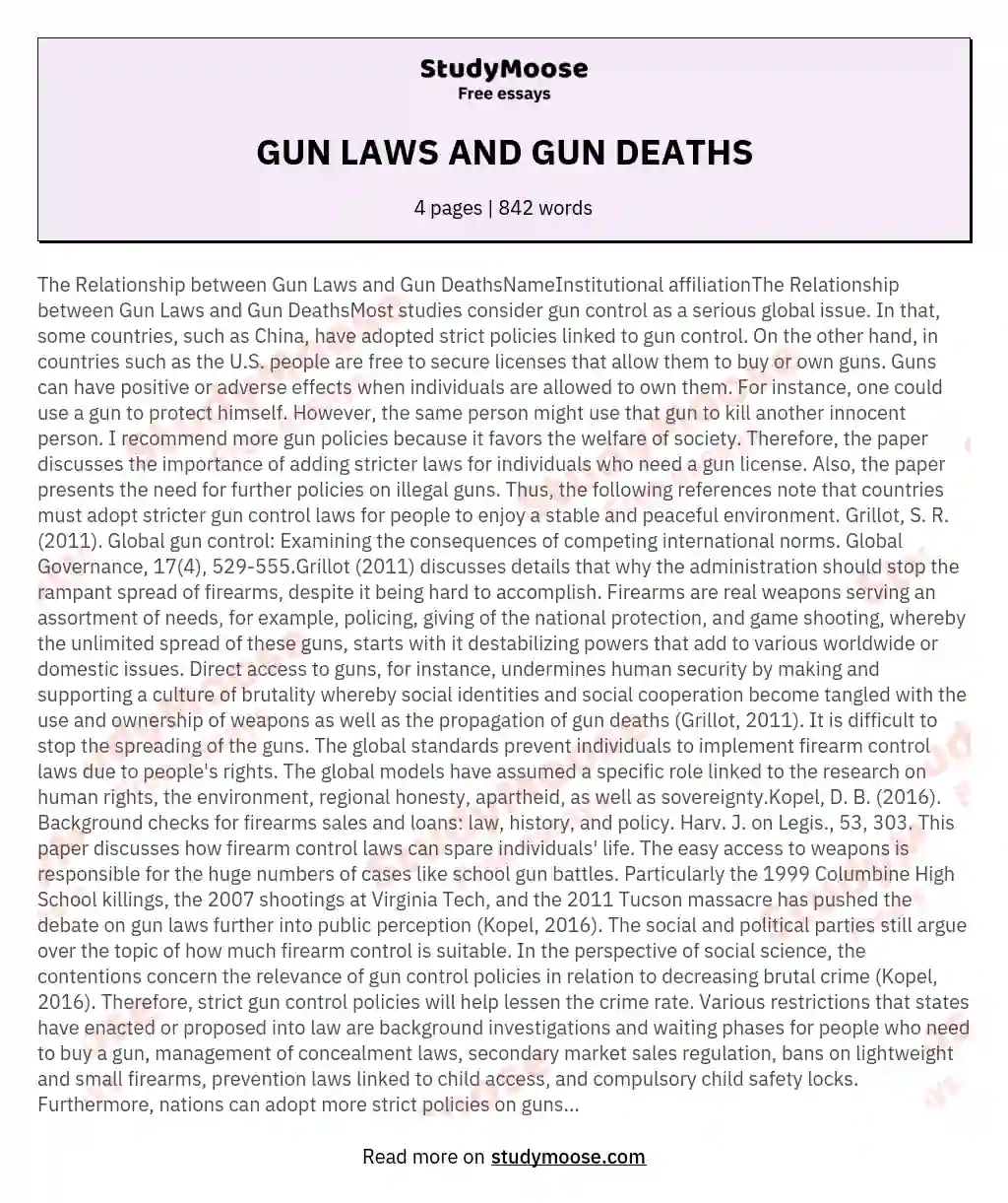 GUN LAWS AND GUN DEATHS essay