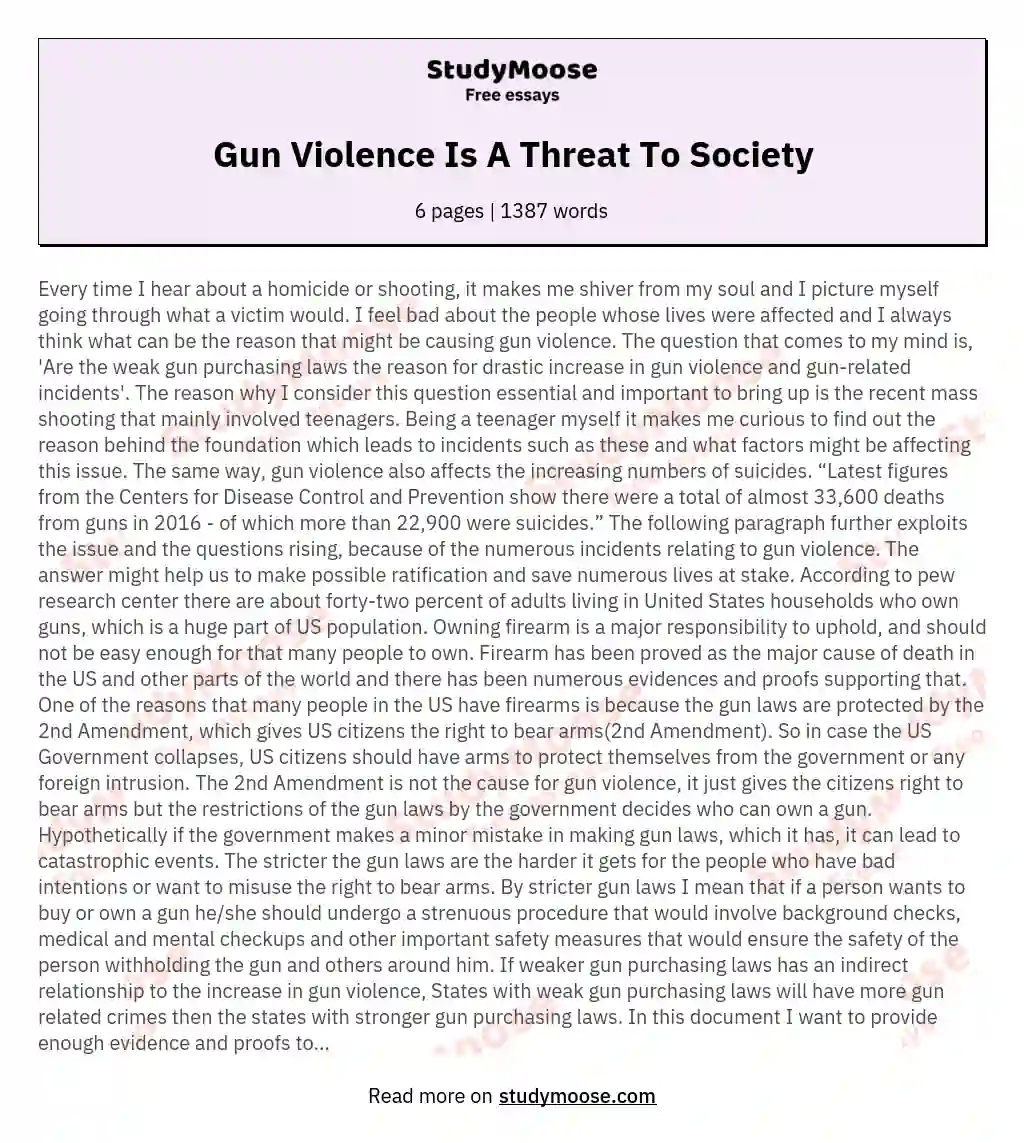 Gun Violence Is A Threat To Society essay