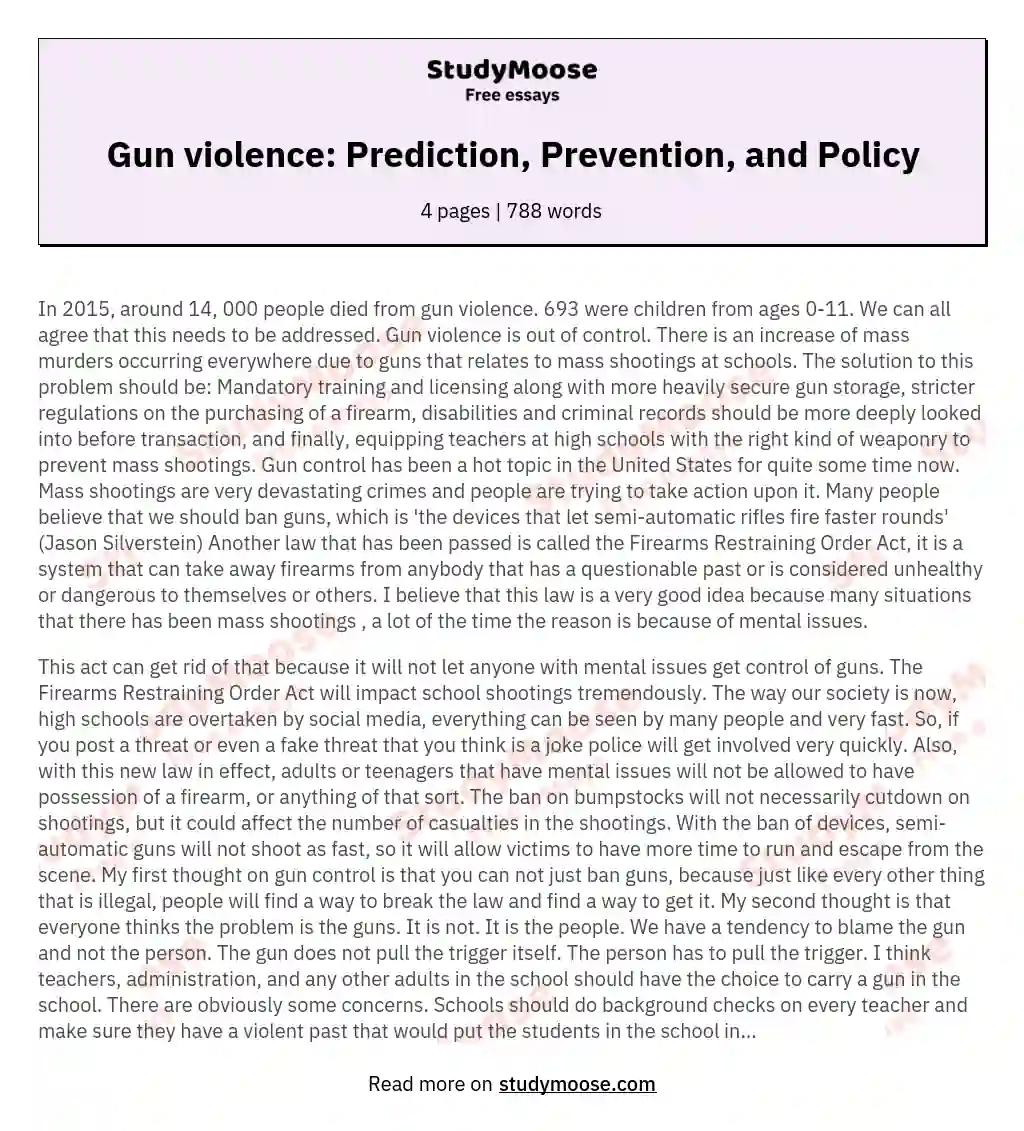 Gun violence: Prediction, Prevention, and Policy essay
