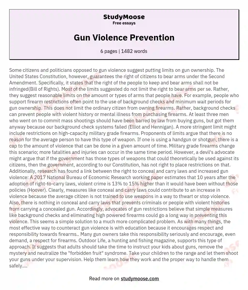 gun violence prevention essay