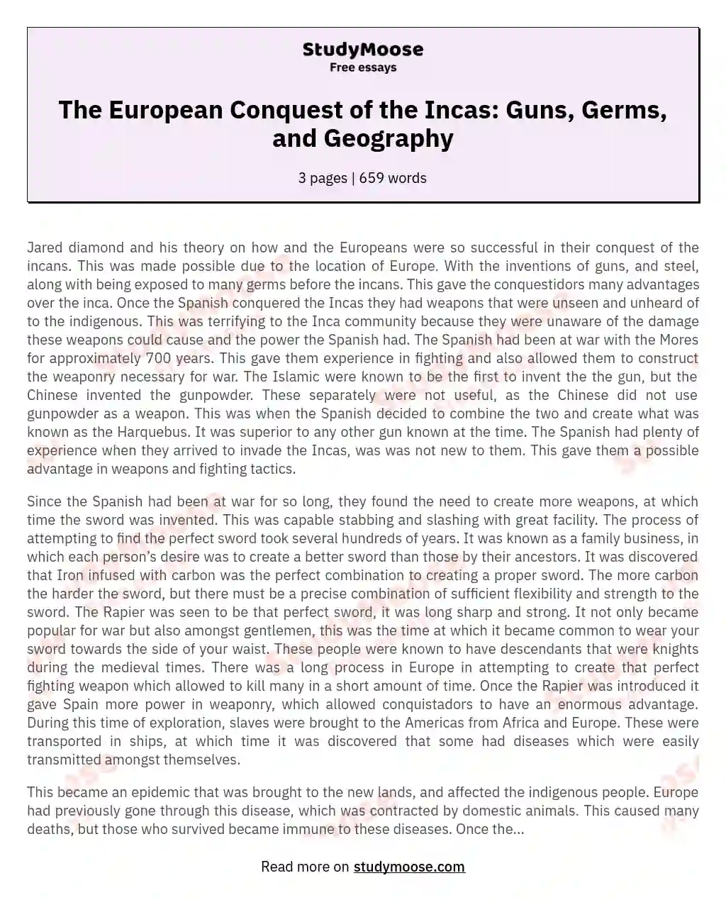 The European Conquest of the Incas: Guns, Germs, and Geography essay