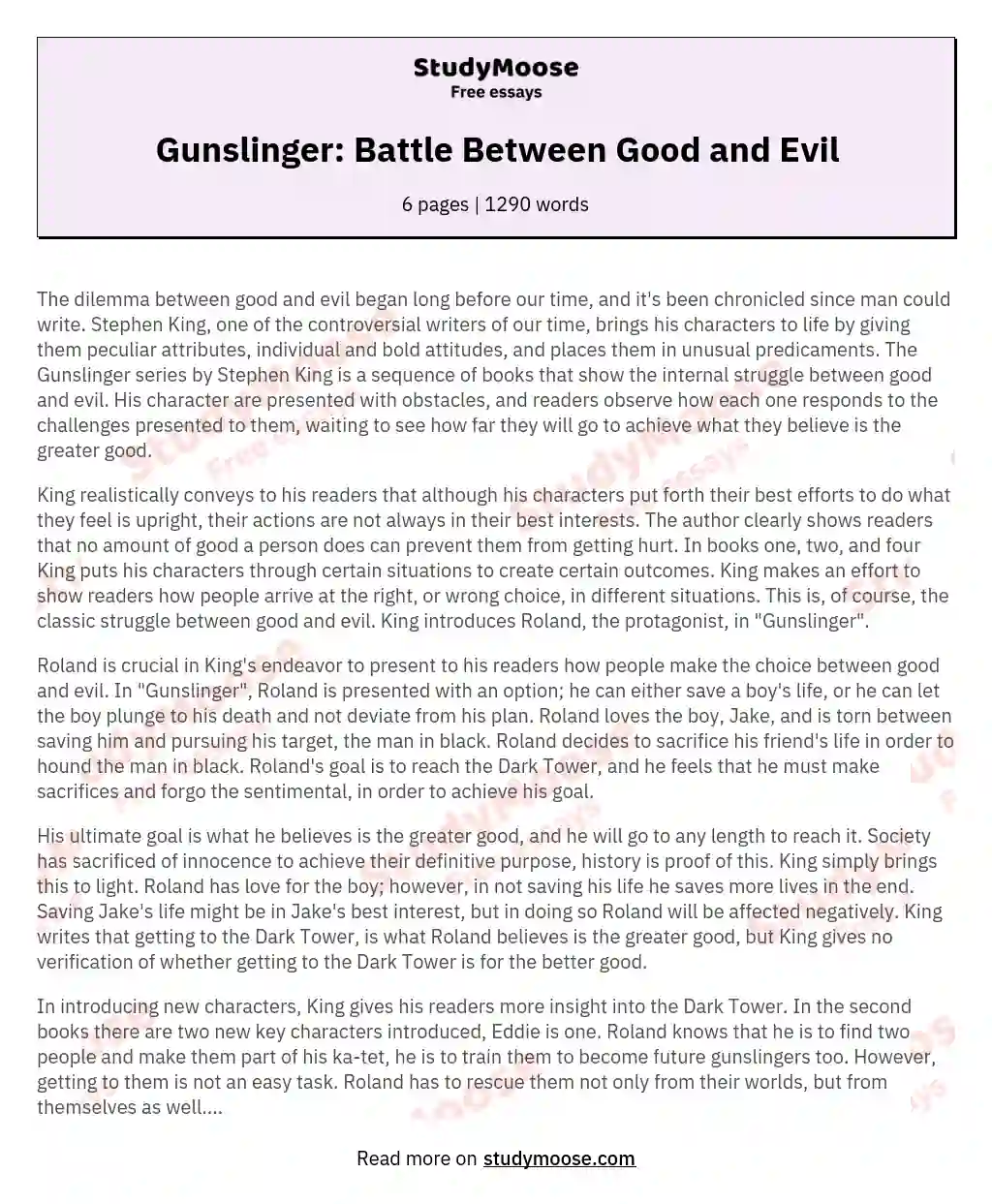 Gunslinger: Battle Between Good and Evil essay
