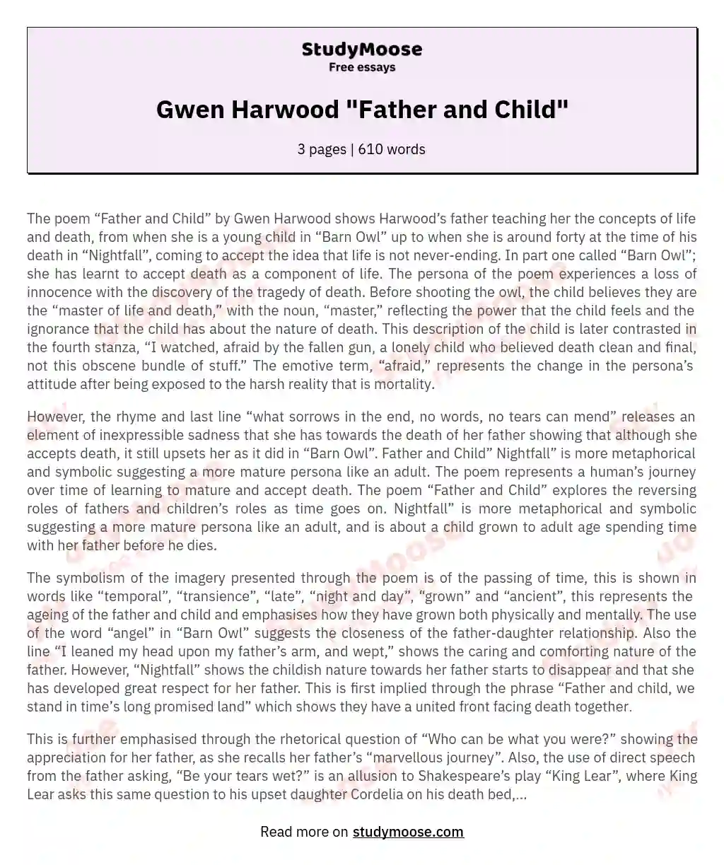 Gwen Harwood "Father and Child" essay