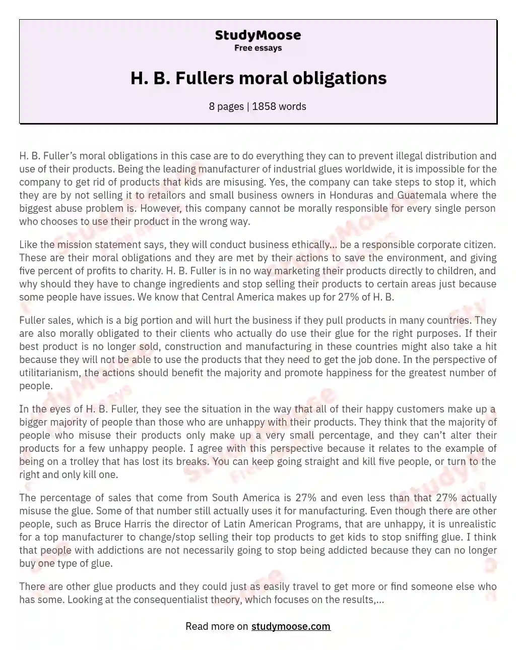 H. B. Fullers moral obligations essay