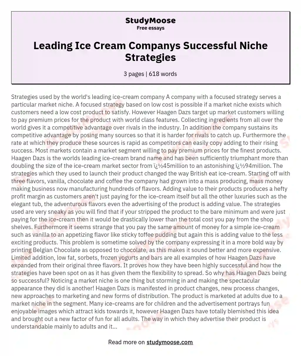 Leading Ice Cream Companys Successful Niche Strategies