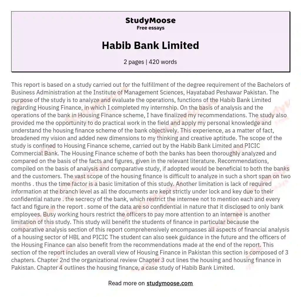 Habib Bank Limited essay