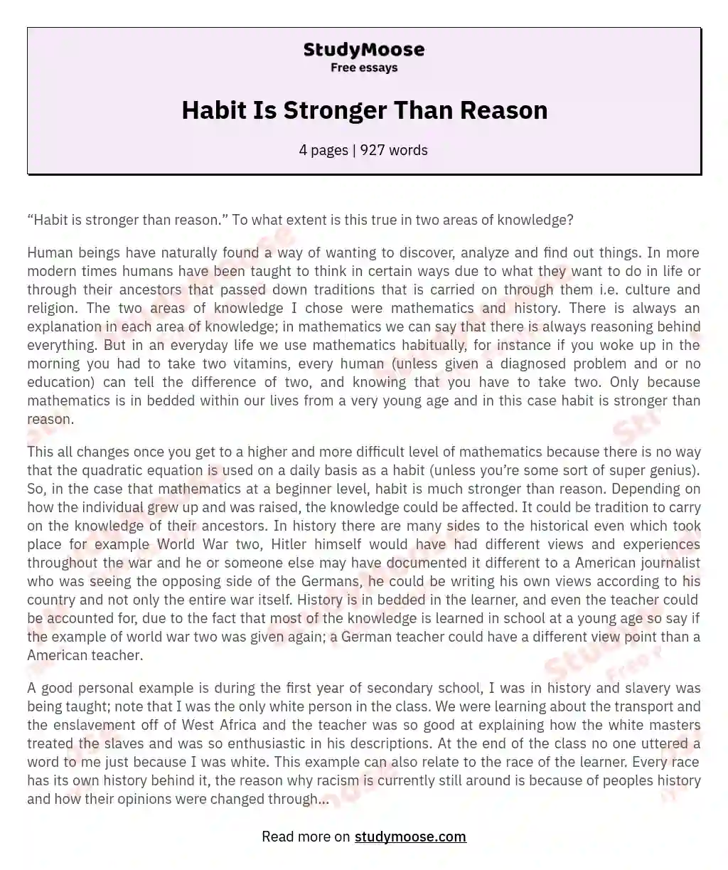 Habit Is Stronger Than Reason essay