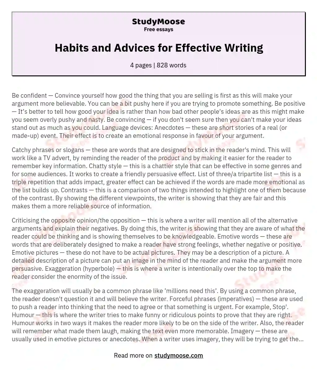 Habits and Advices for Effective Writing essay
