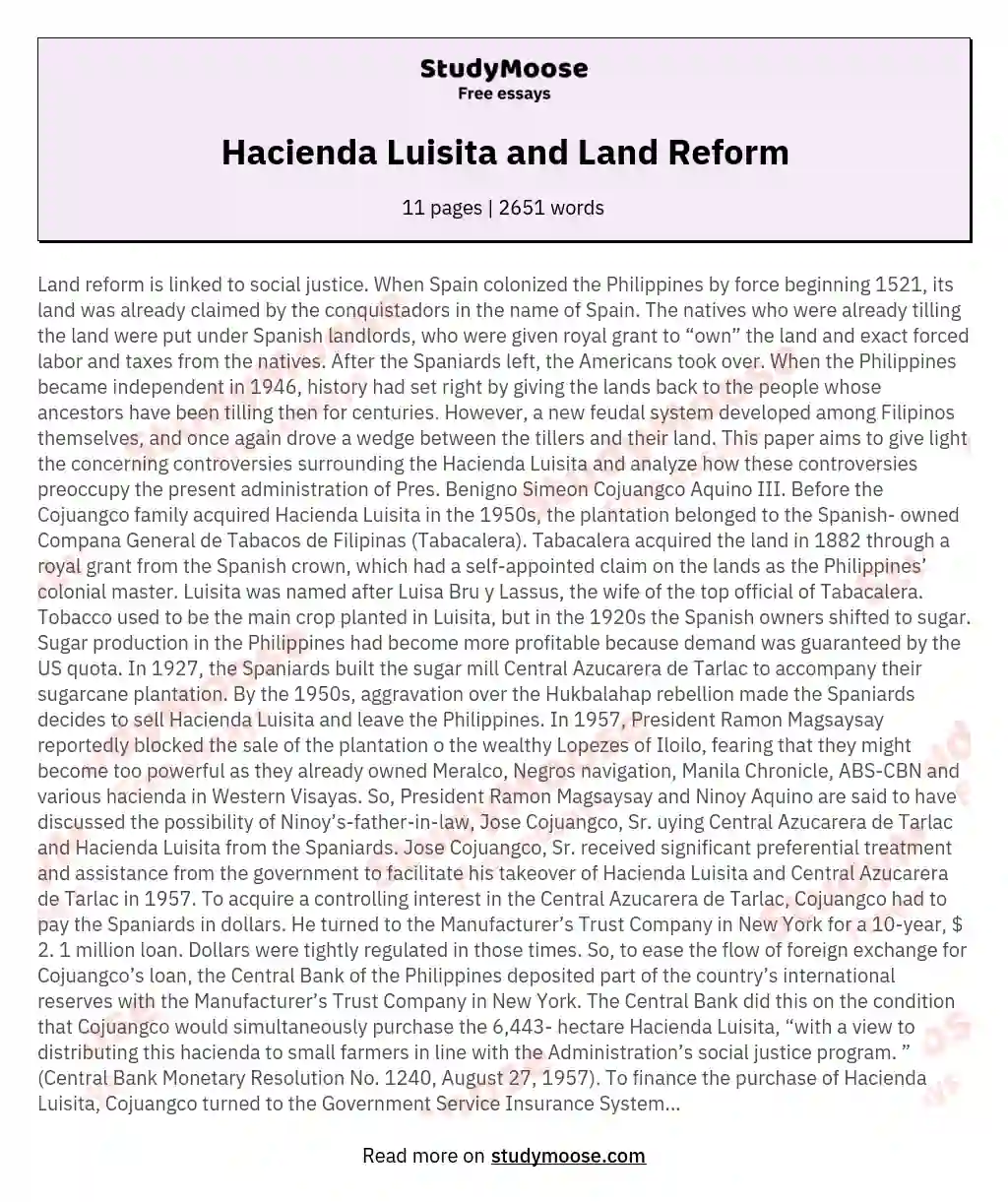Hacienda Luisita and Land Reform