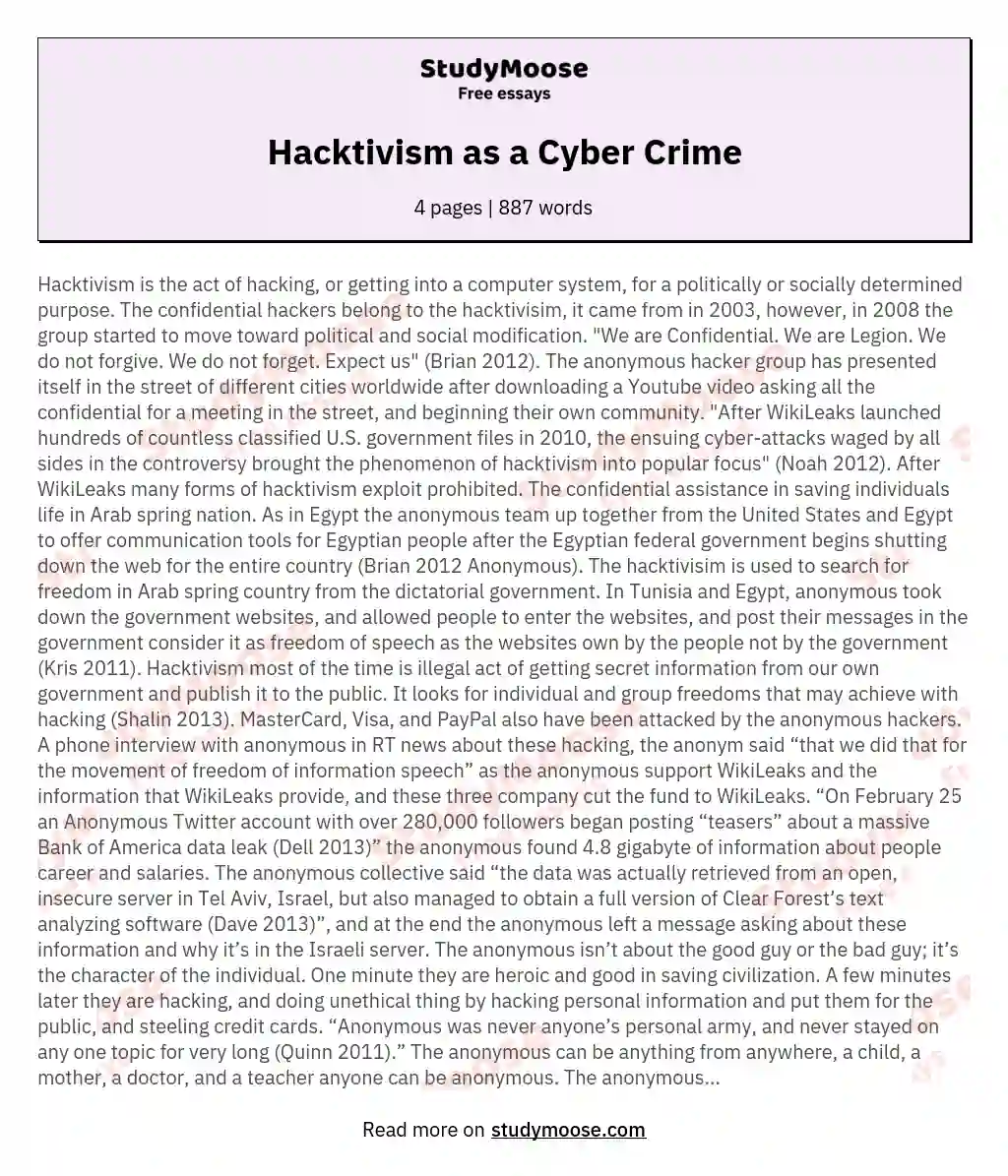 Hacktivism as a Cyber Crime