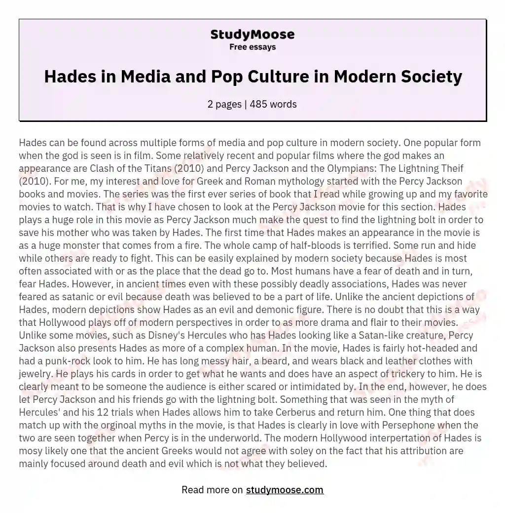 Hades in Media and Pop Culture in Modern Society