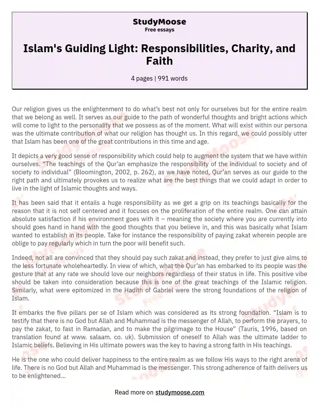 Islam's Guiding Light: Responsibilities, Charity, and Faith essay