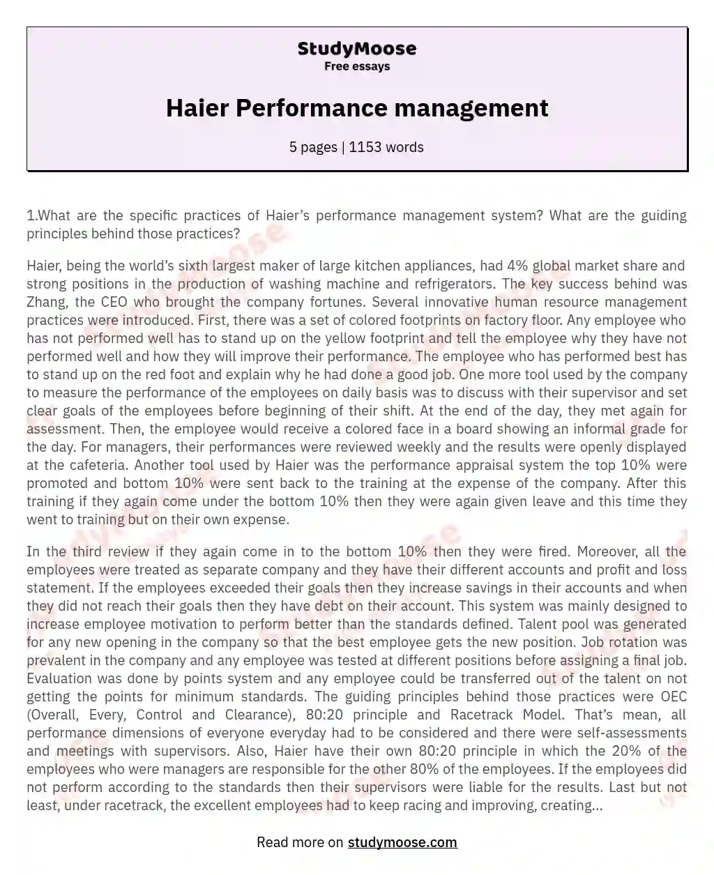 Haier Performance management essay